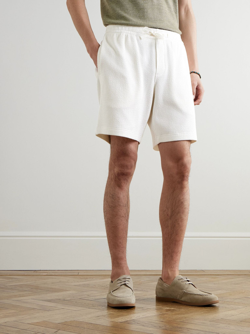 Trevone Straight-Leg Cotton-Blend Seersucker Drawstring Shorts White 3