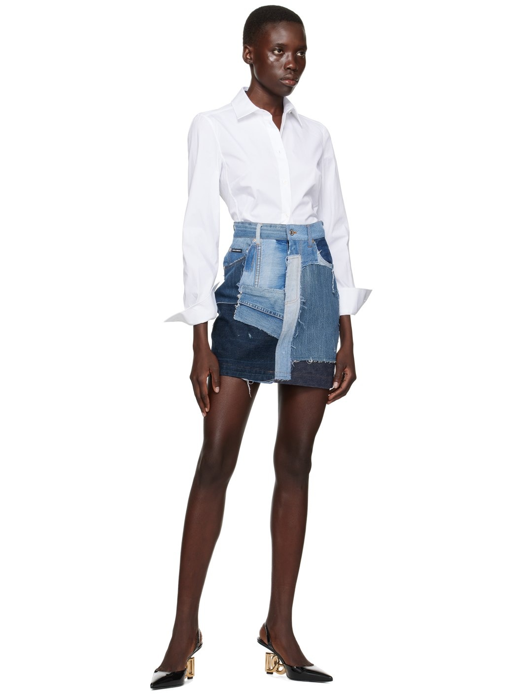 Black Washed Denim Miniskirt - 4