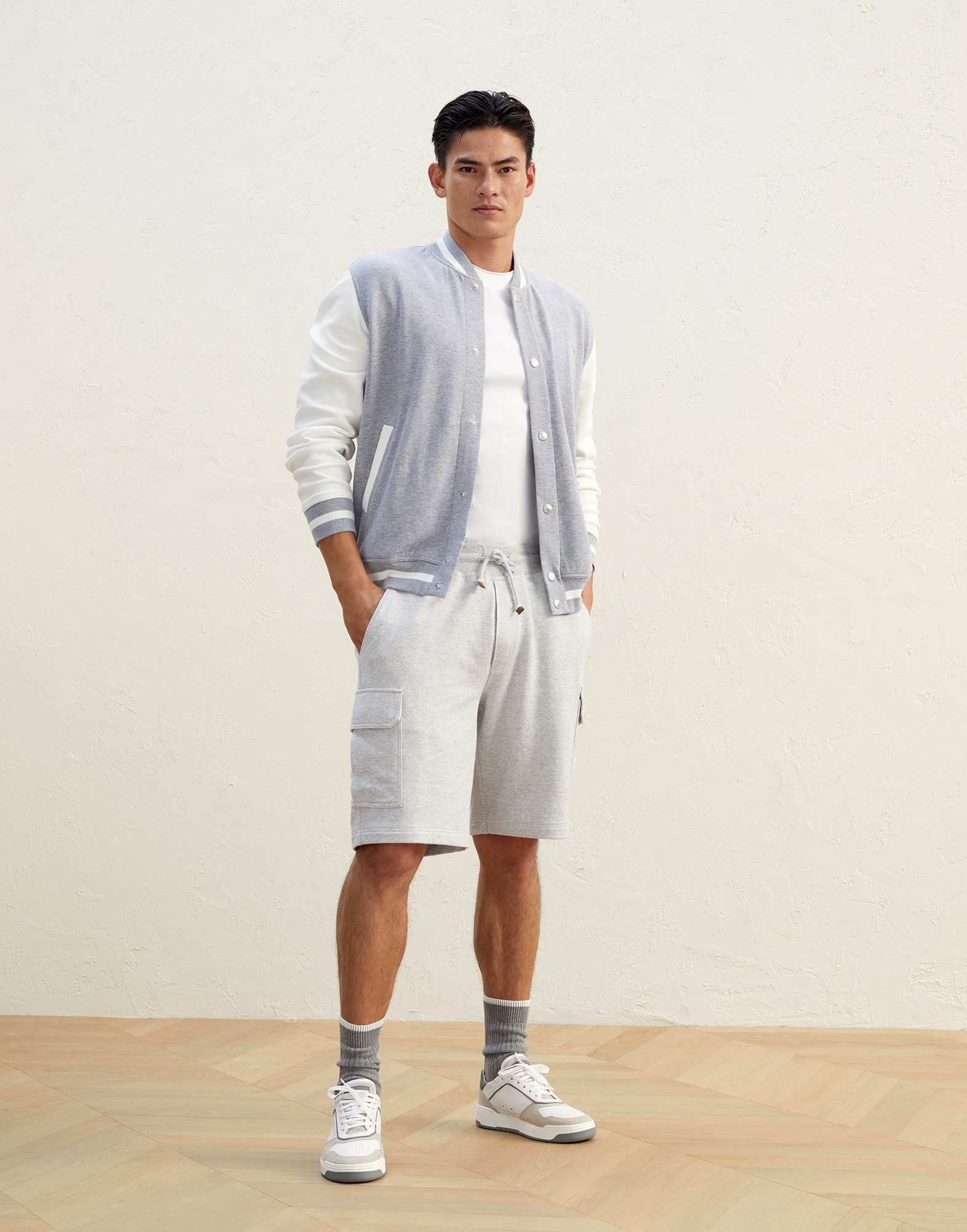 Cotton and linen French terry Bermuda shorts with cargo pockets - 4
