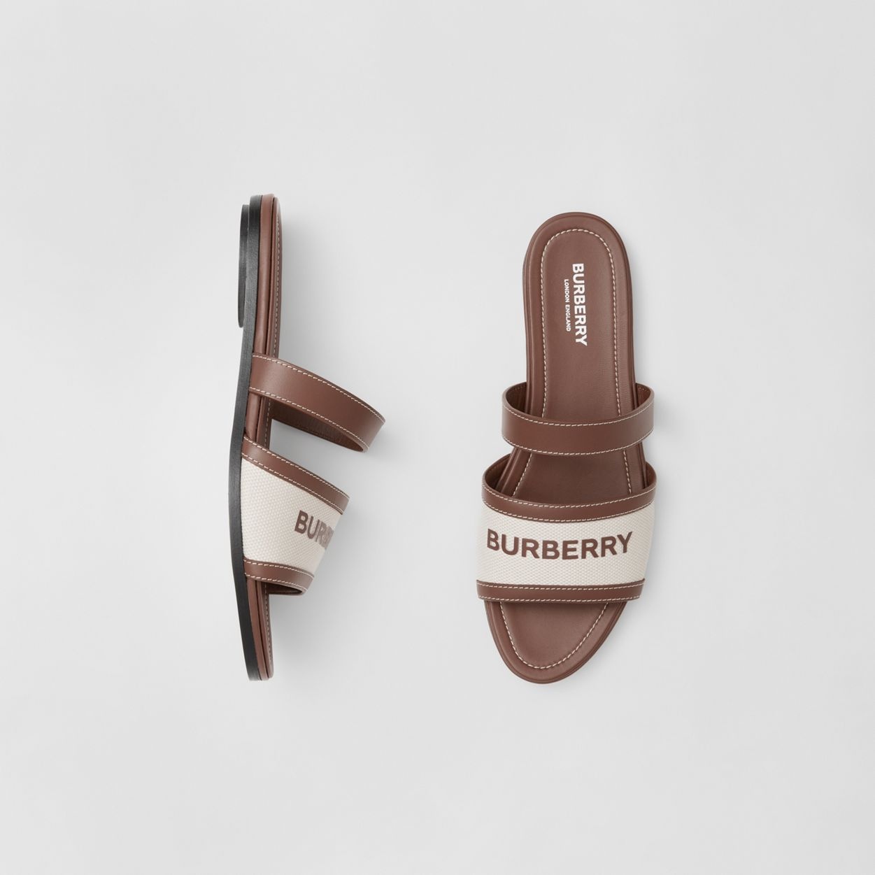 Logo Print Canvas and Leather Sandals - 1