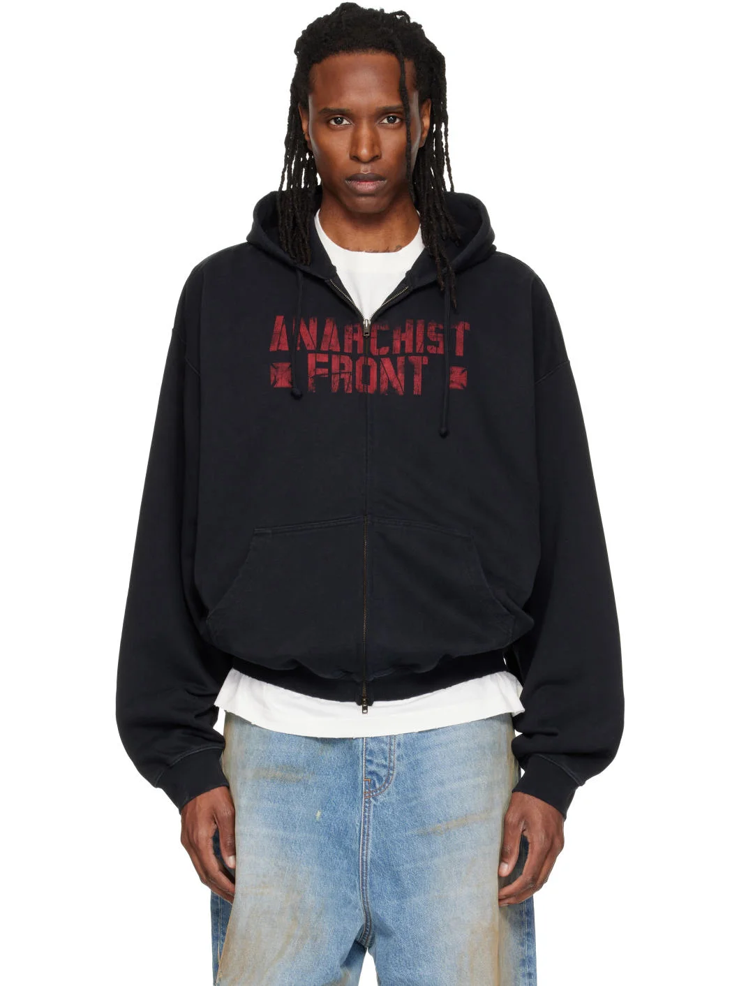 Black Zip Up 'Anarchist Front' Hoodie - 1
