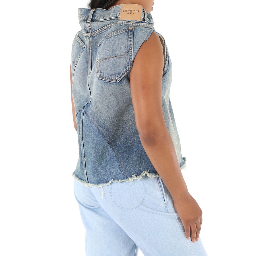 Balenciaga Ladies True Blue Sleeveless Denim Asymmetrical Top - 3