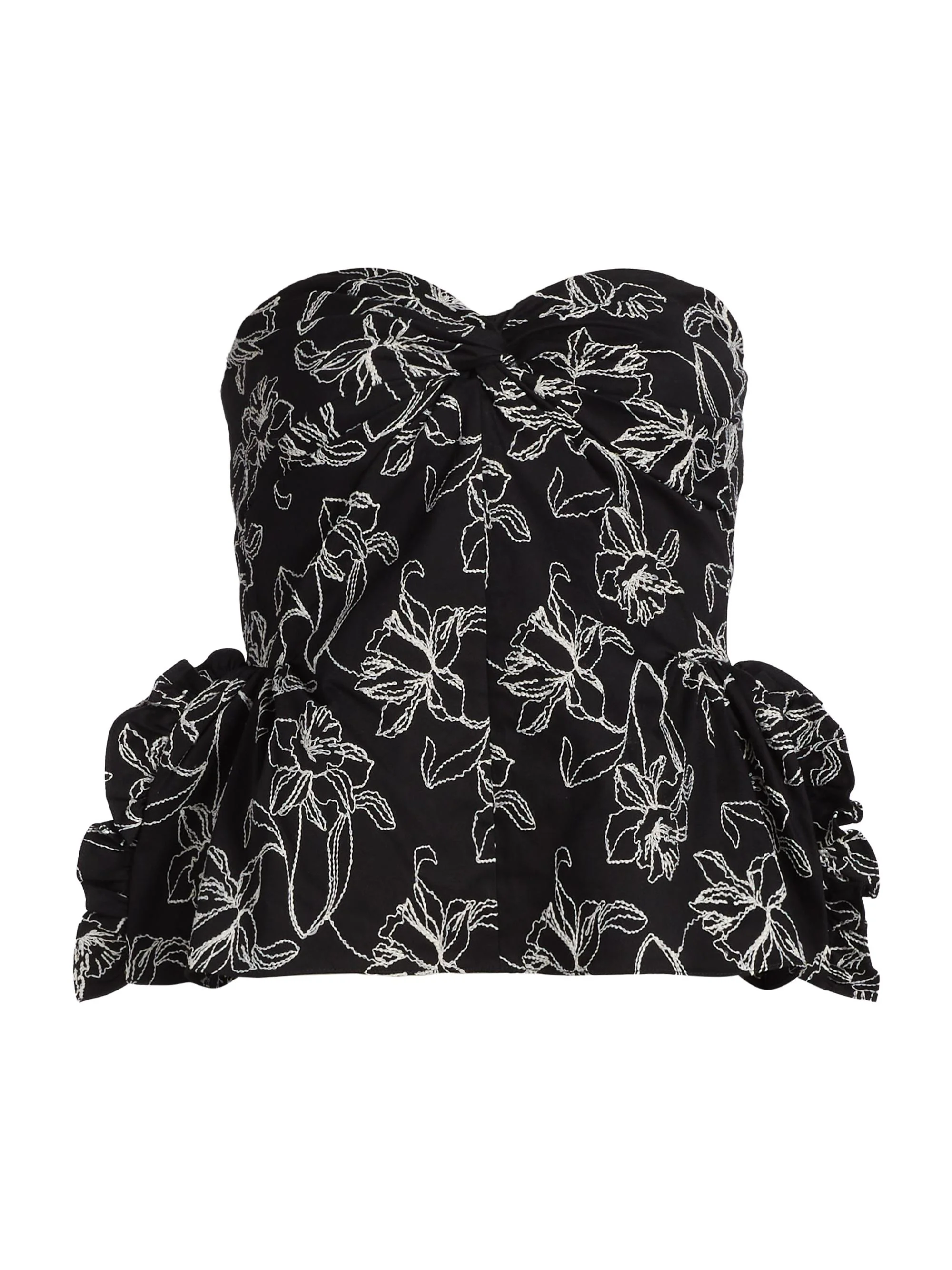Women's Tasha Floral-Embroidered Cotton Bustier Top - Black - 1