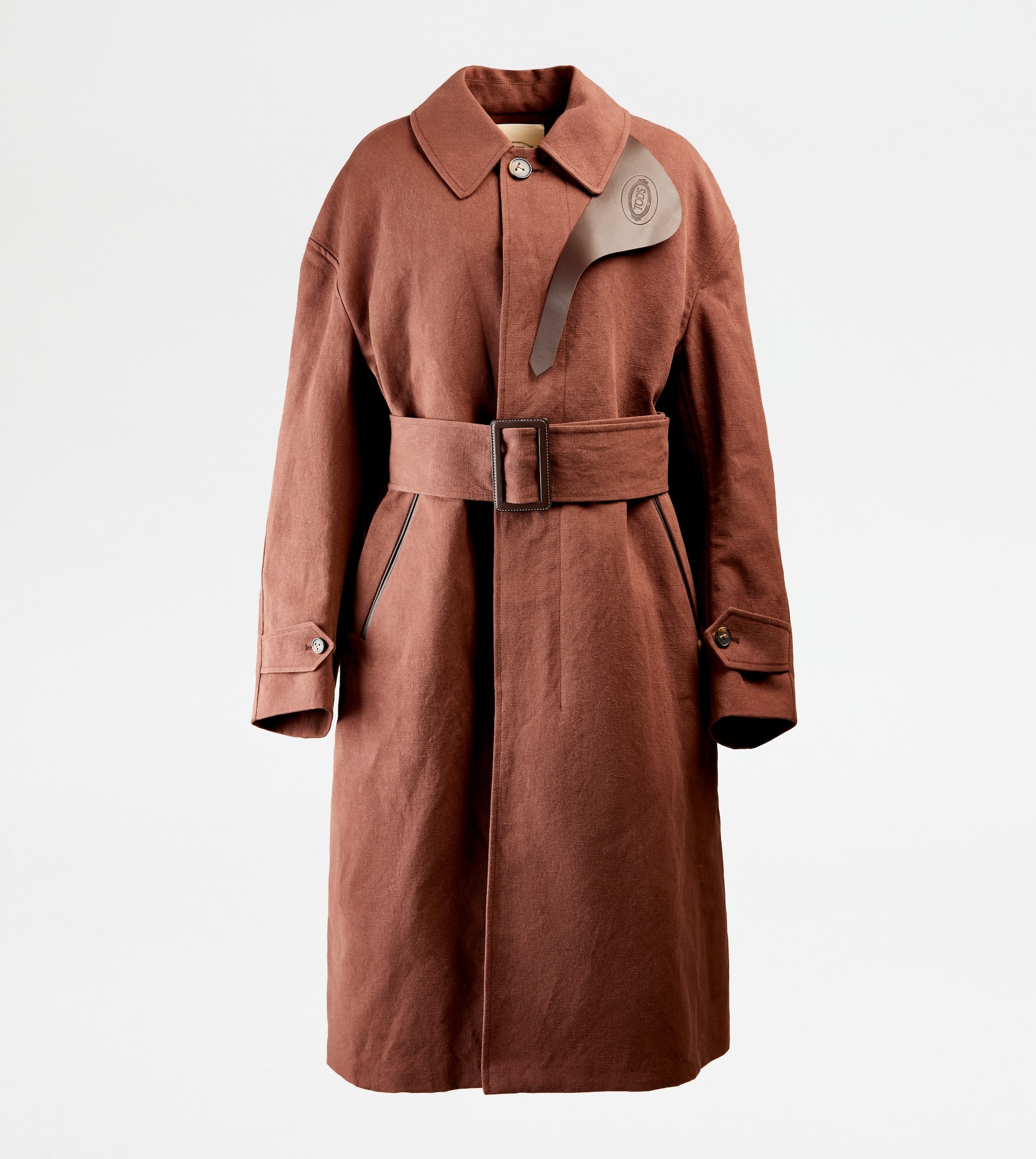 OVERCOAT WITH LEATHER INSERTS - BROWN - 1