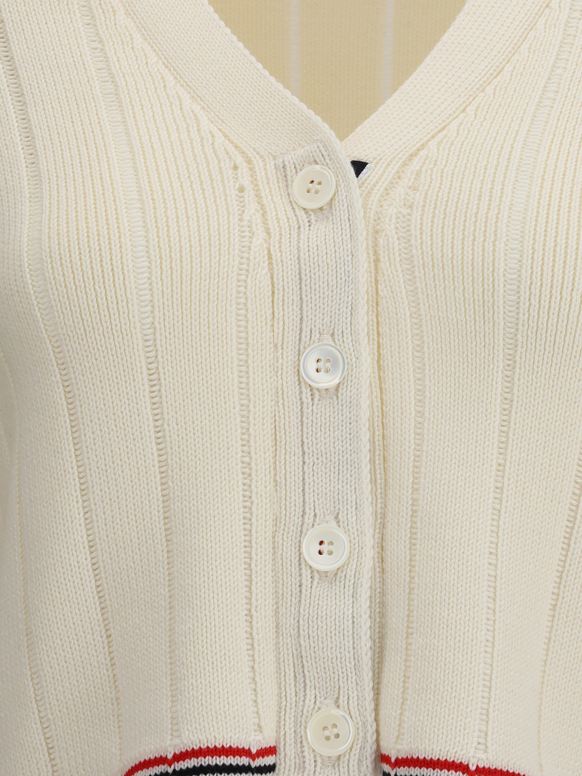 Thom Browne Women Ladder Full Needle Rib Stitch V Neck Car - 3