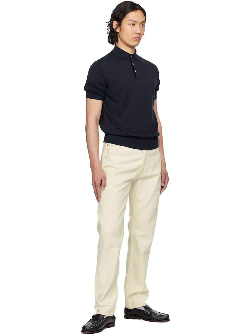 Drake's Navy Knitted Linen-Cotton Short-Sleeve Polo outlook