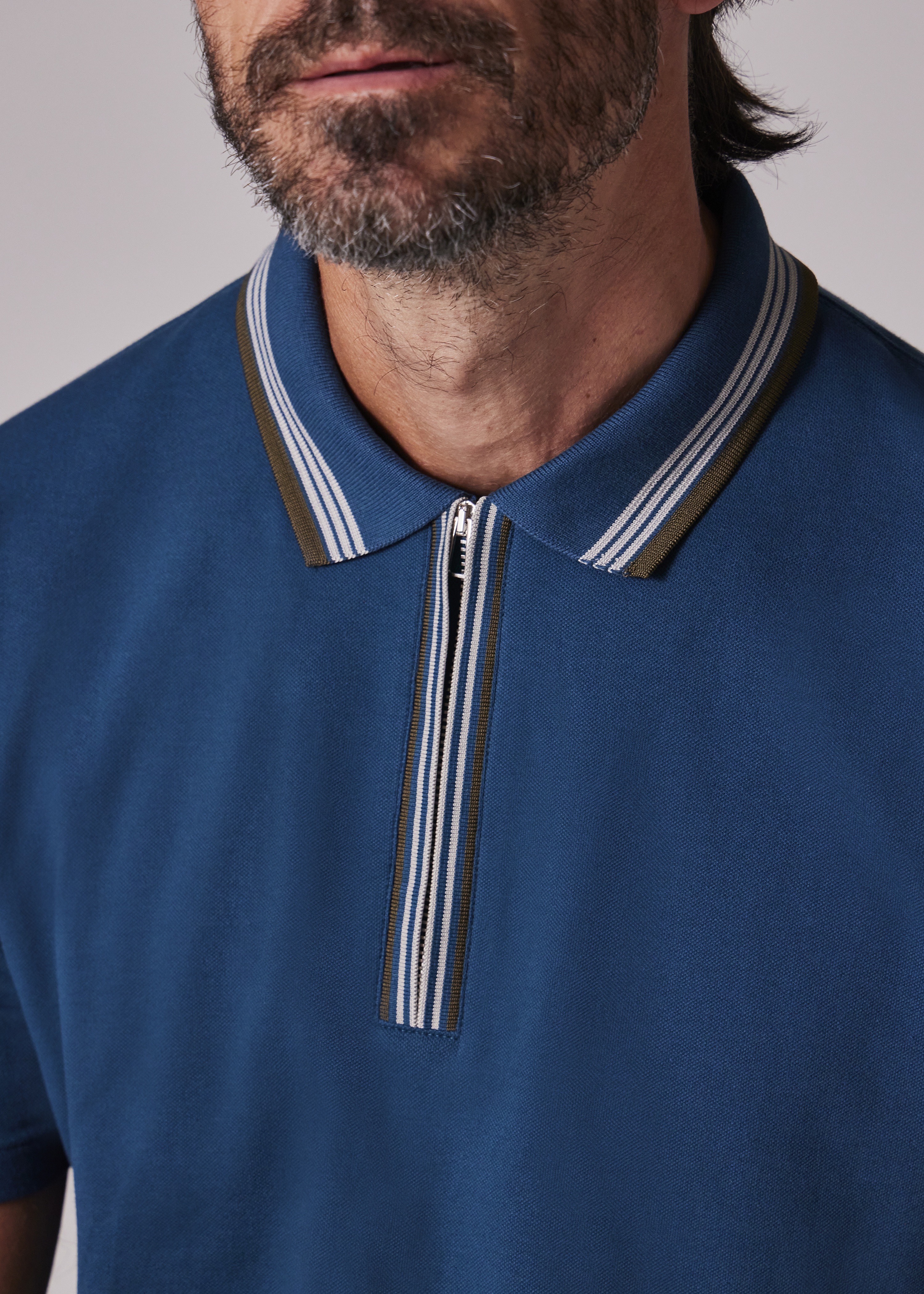 Teal Contrast Tipping Zip-Neck Polo Shirt - 5