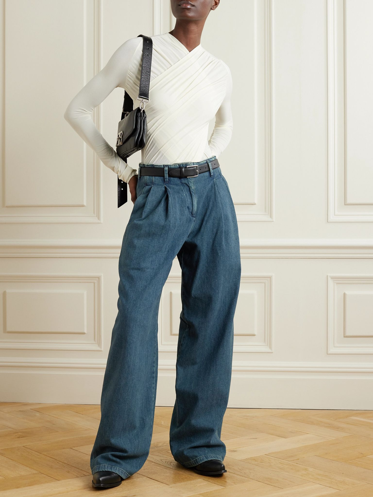 Embellished pleated high-rise wide-leg jeans Dark denim - 2