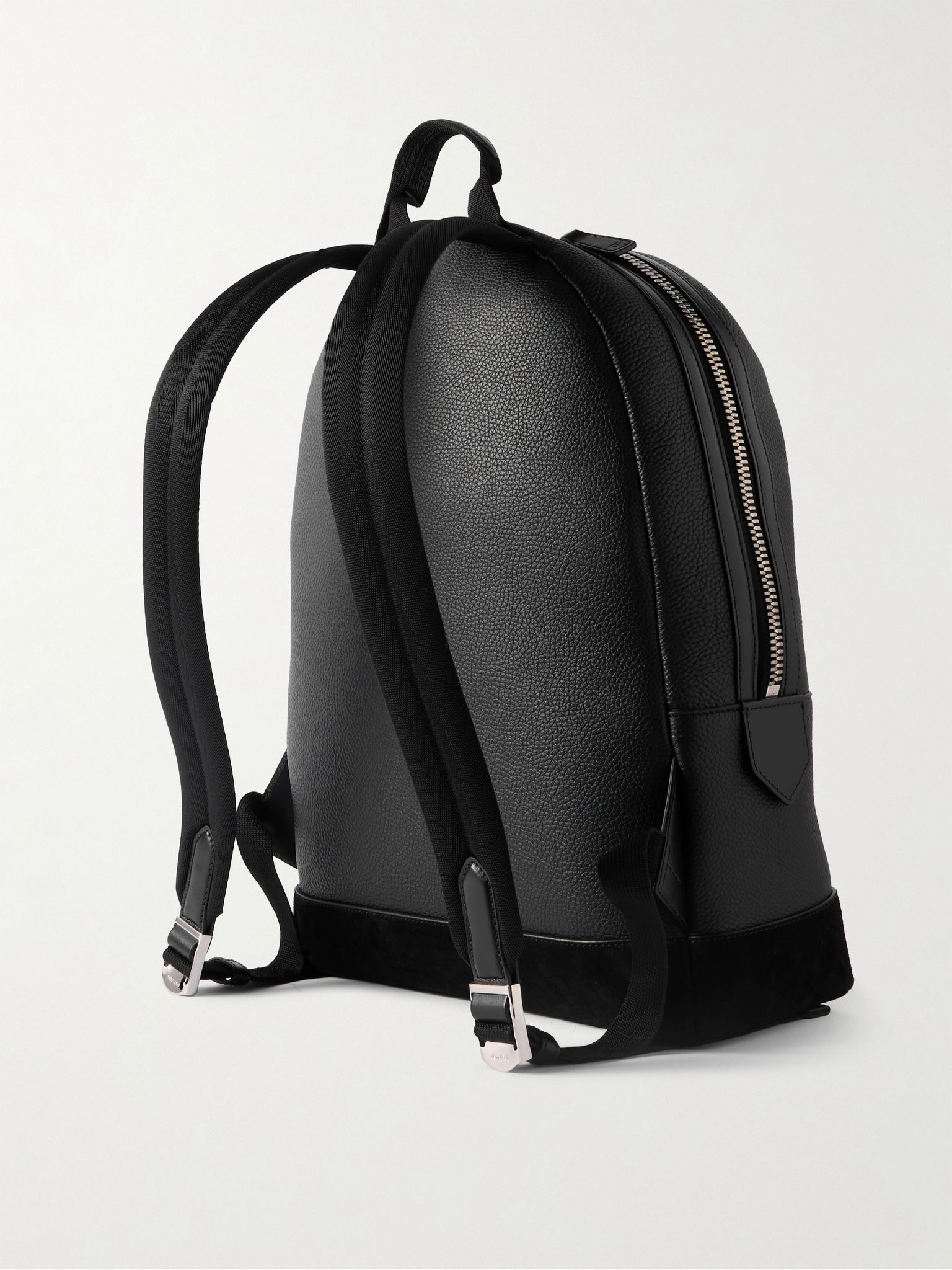 Suede-Trimmed Full-Grain Leather Backpack Black - 3
