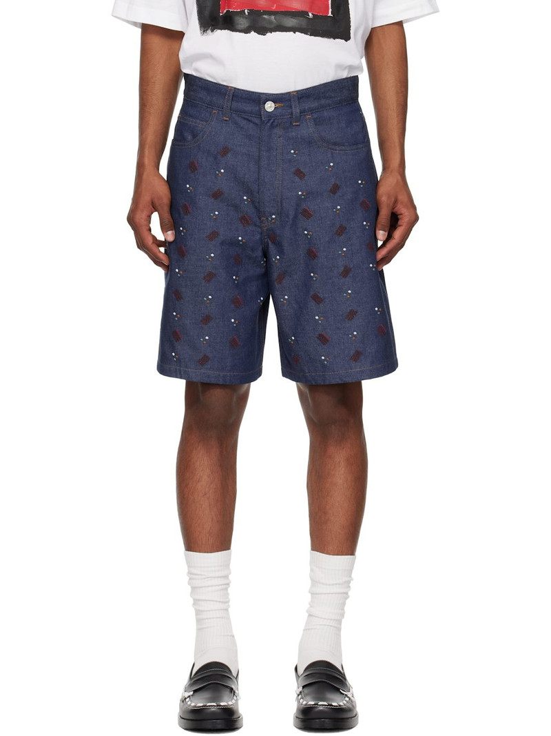 Navy Embroidered Denim Shorts 1