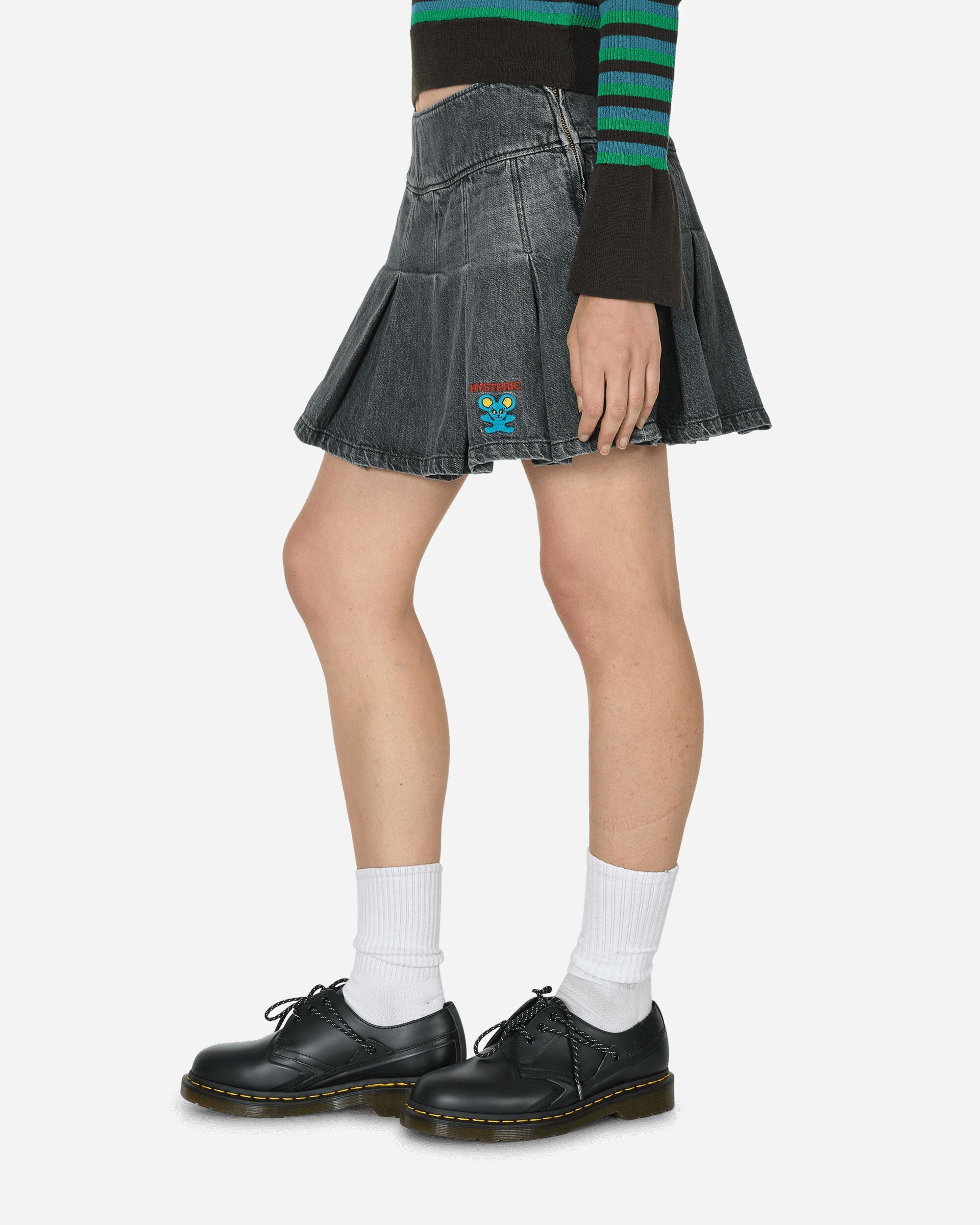 HYS Mouse Pleated Denim Skirt Black - 2