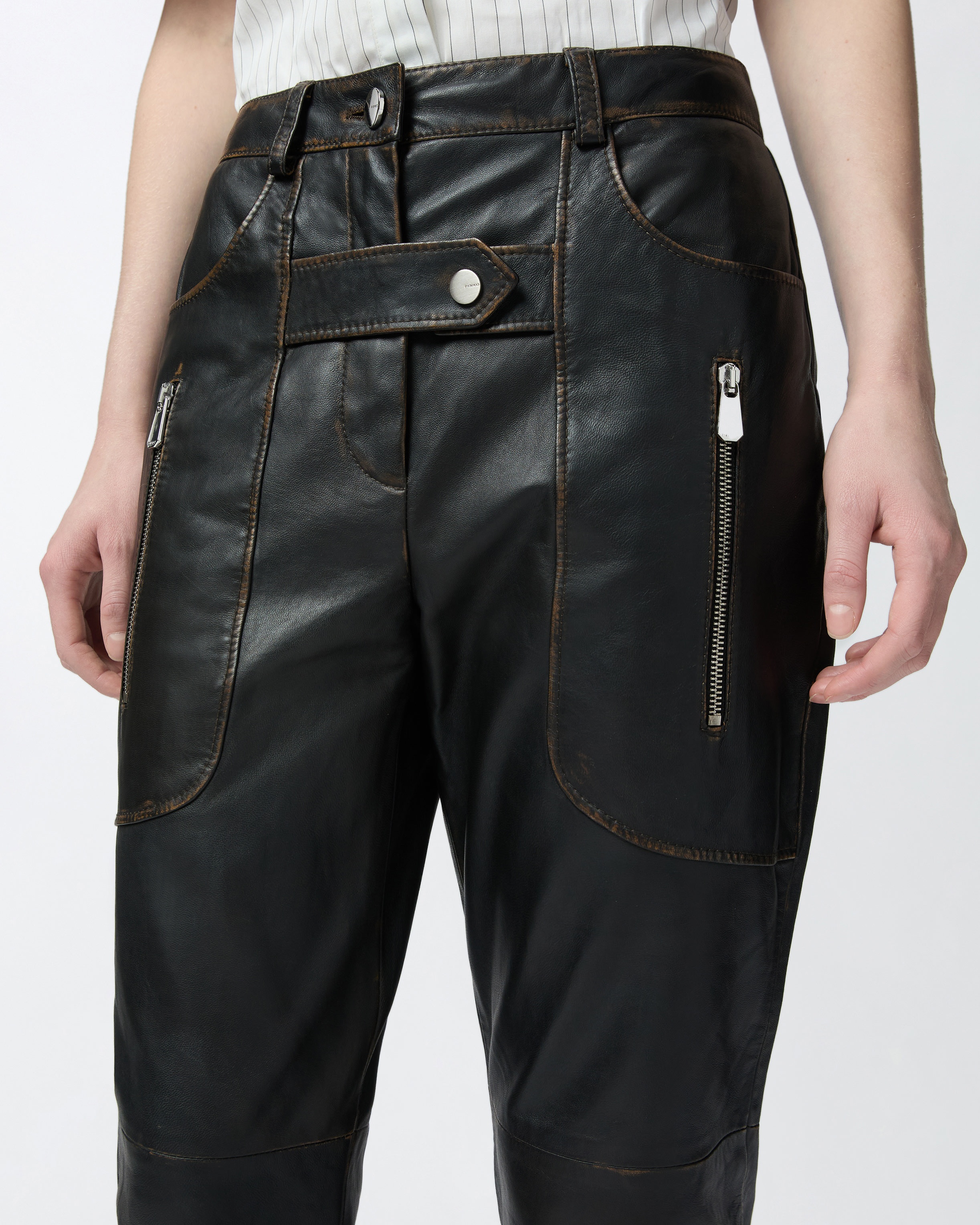 LEATHER BIKER PANTS WITH ZIP - 5