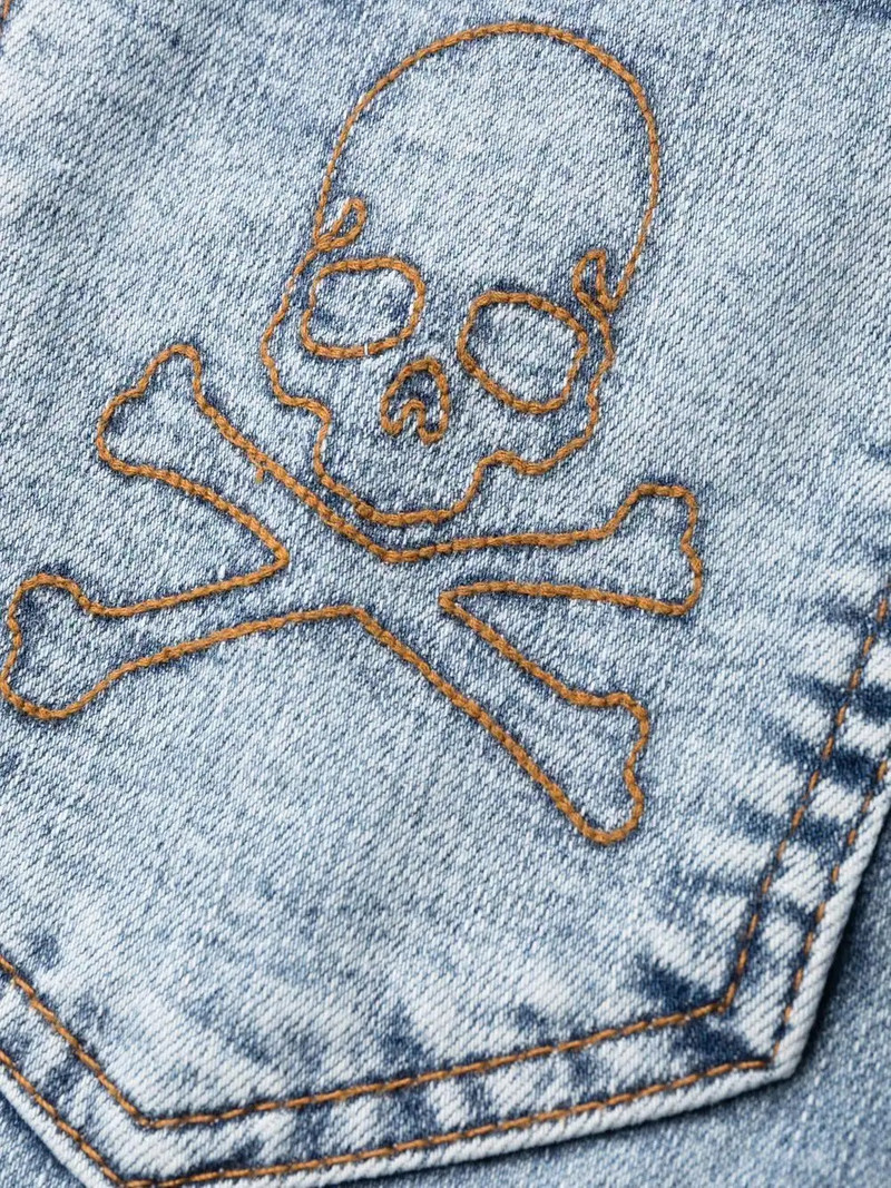 Skull embroidery skinny jeans 6