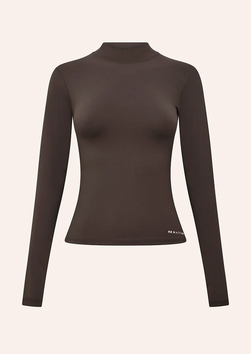 FOUNDATION MOCK NECK LONG SLEEVE TOP IN COFFEE - 1