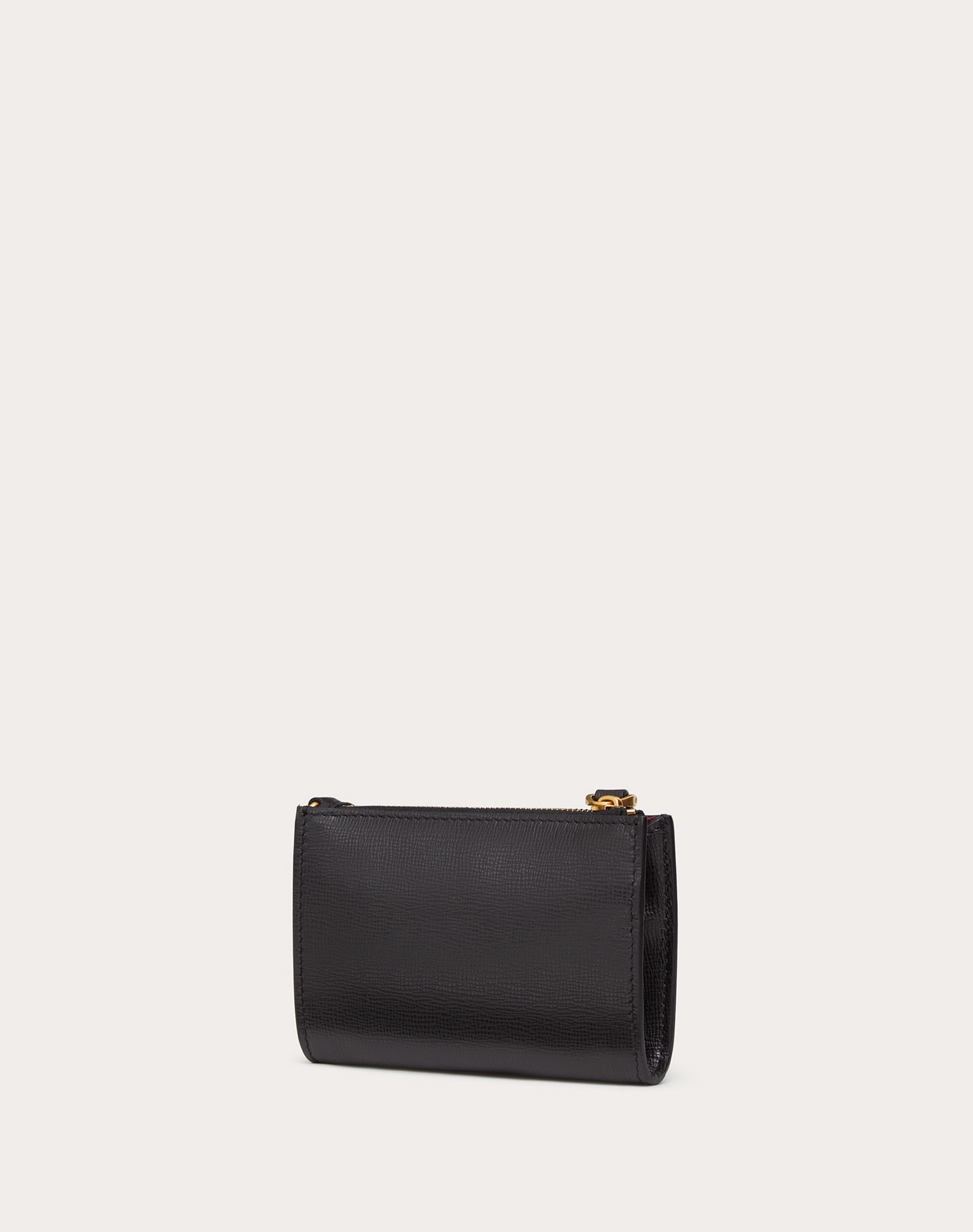 VALENTINO GARAVANI ROCKSTUD ZIPPER COIN PURSE AND CARDHOLDER IN GRAINY CALFSKIN LEATHER - 3