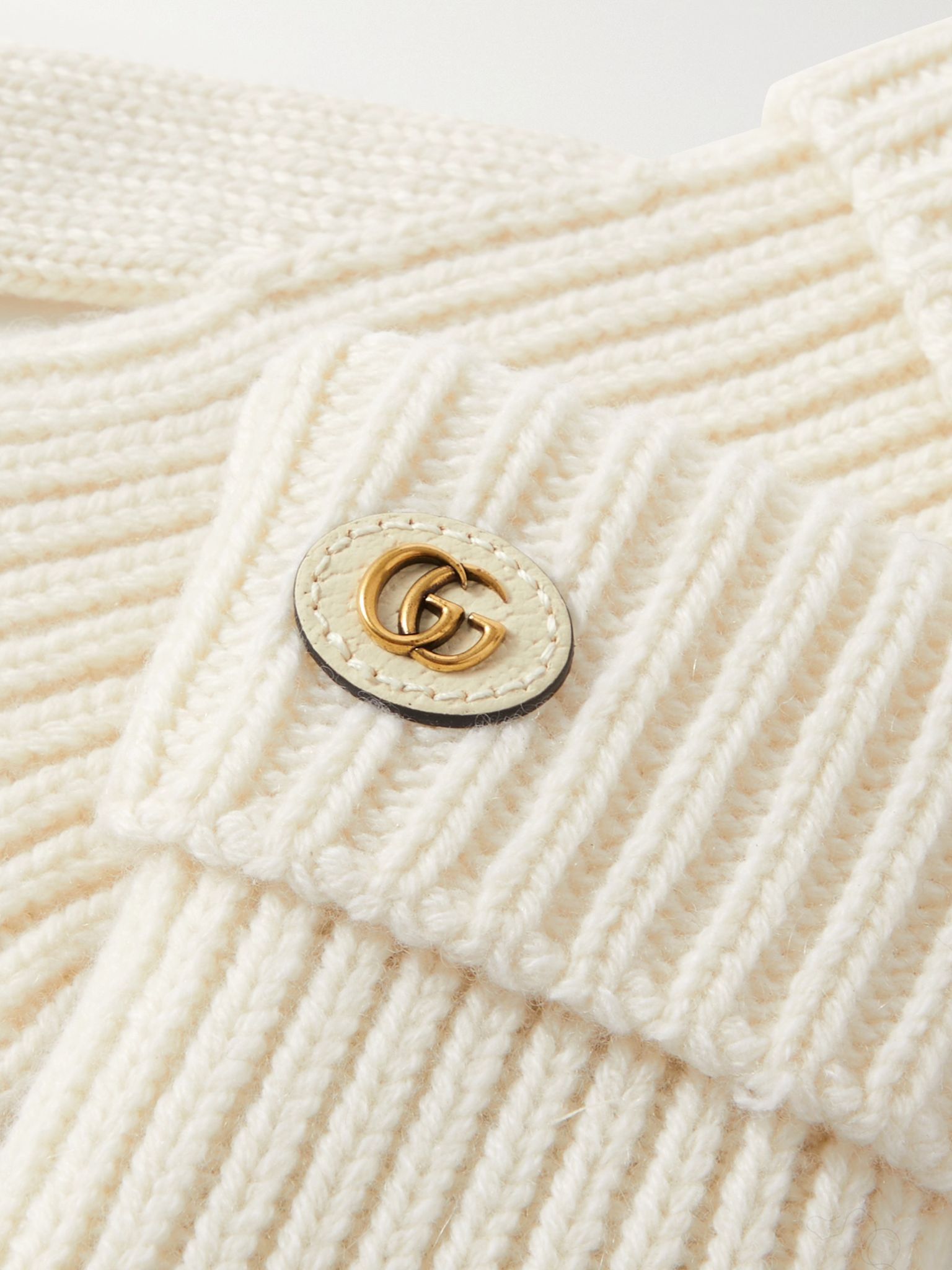 Embellished leather-trimmed wool and cashmere-blend gloves Ivory - 3