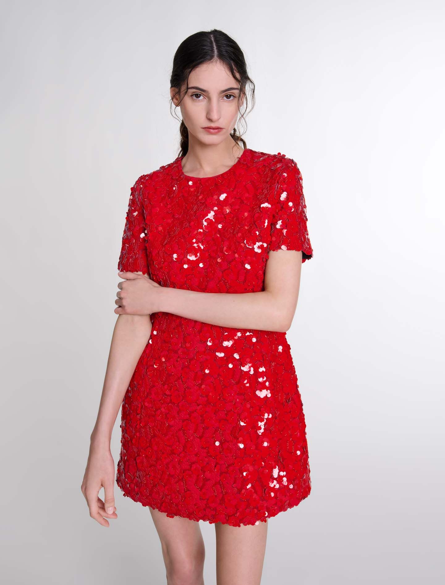 Short sequinned floral dress - 5
