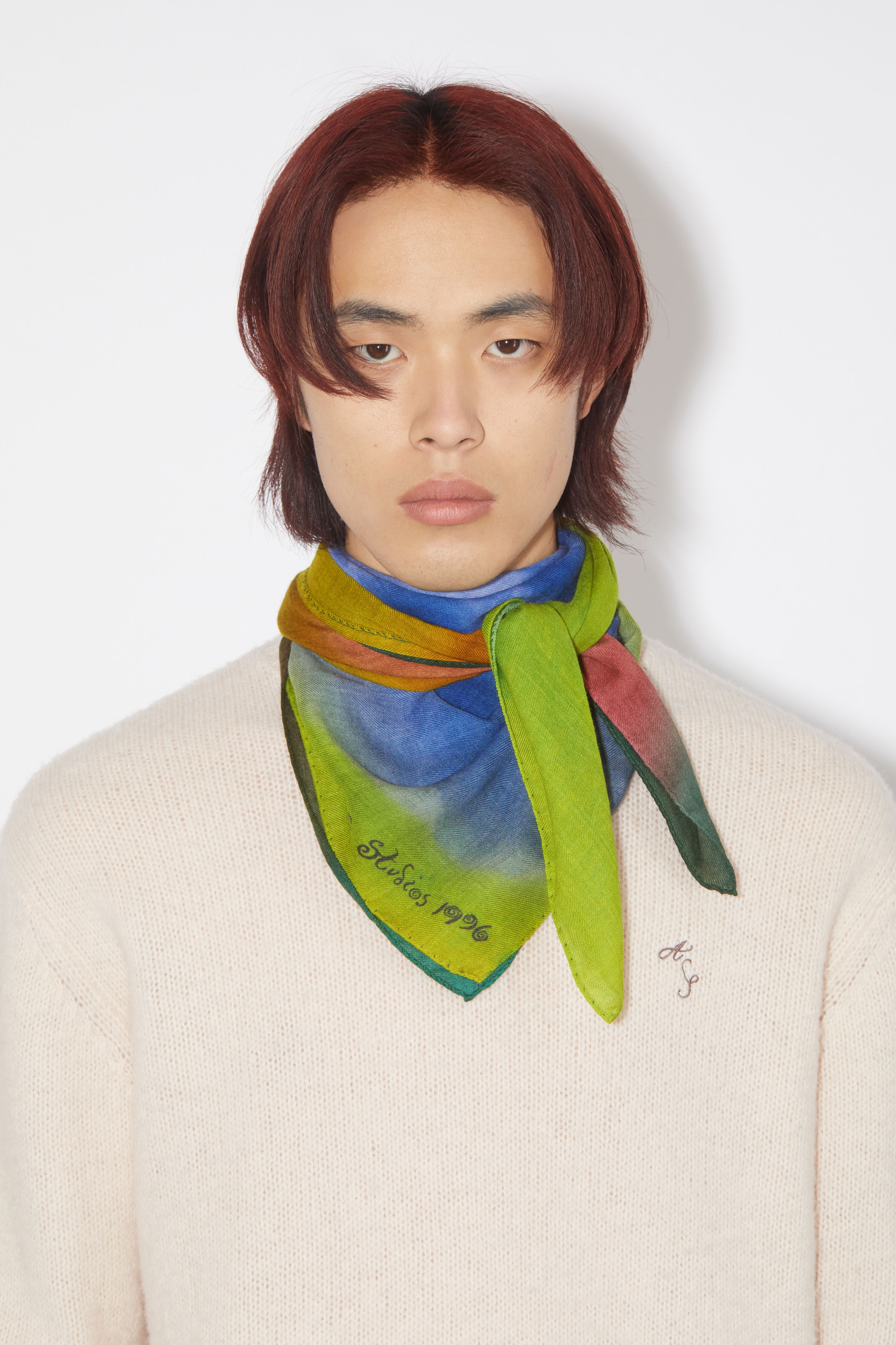 Printed scarf - Acid green/lavender blue - 3