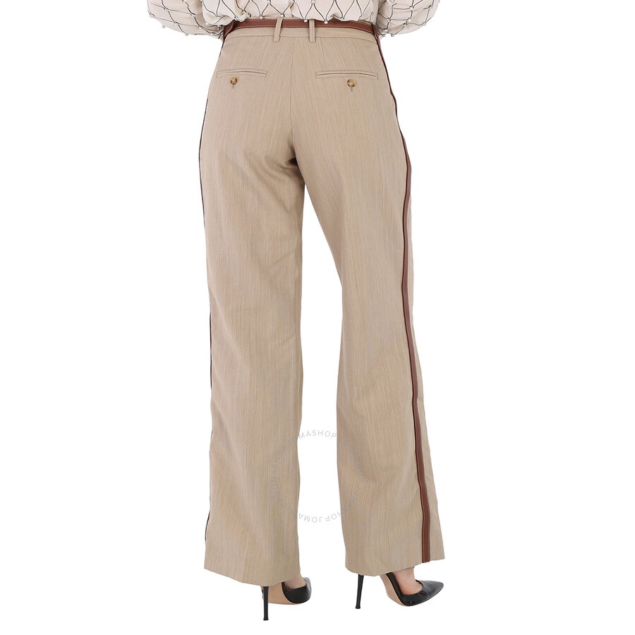 Burberry Camel Melange Wool Leather Stripe Tailored Trousers - 5