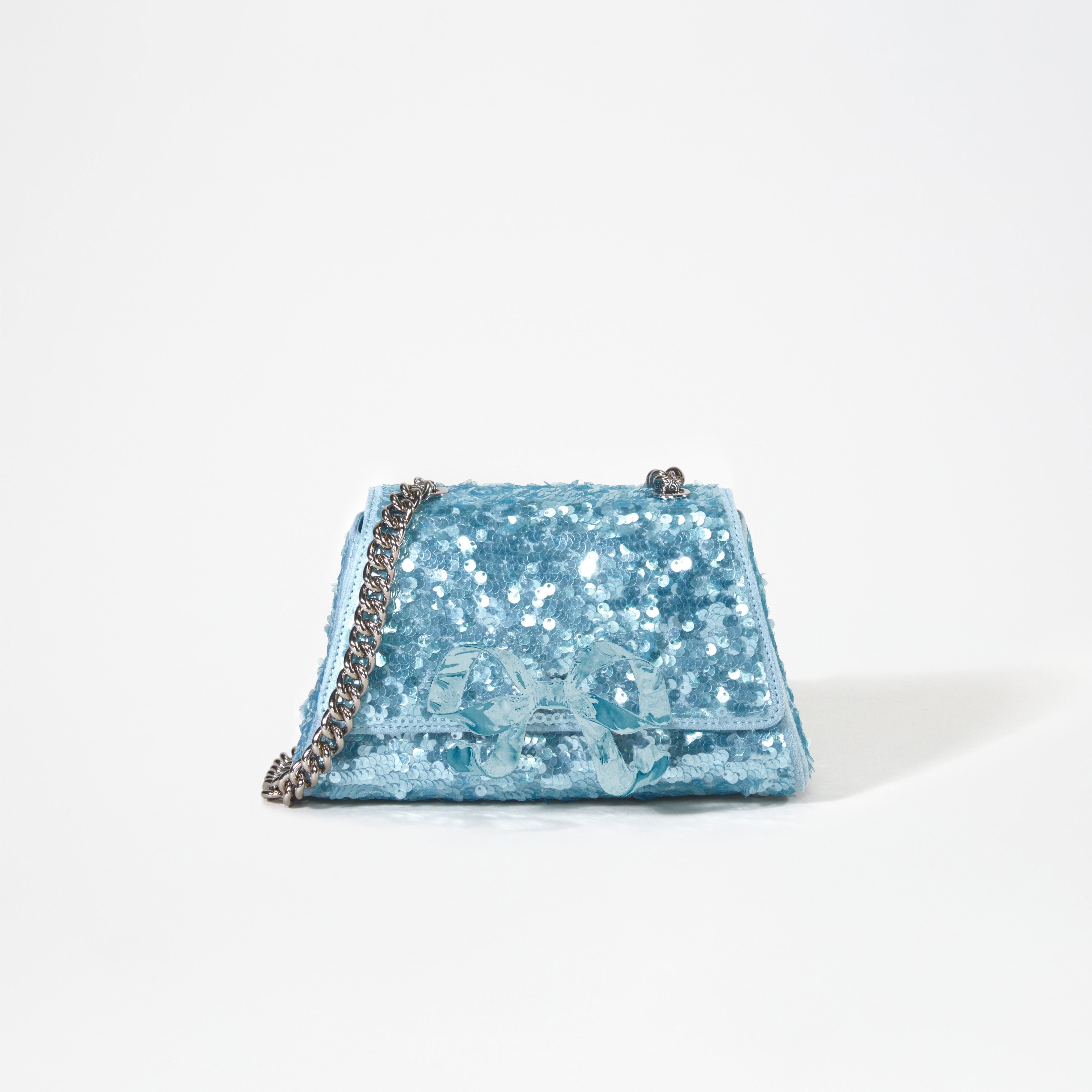 Blue Sequin Bow Mini Shoulder Bag - 1