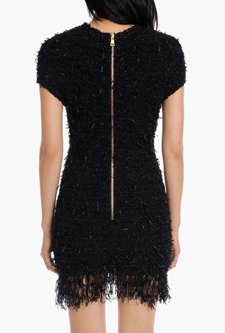 Short black tweed dress with fringe - 8