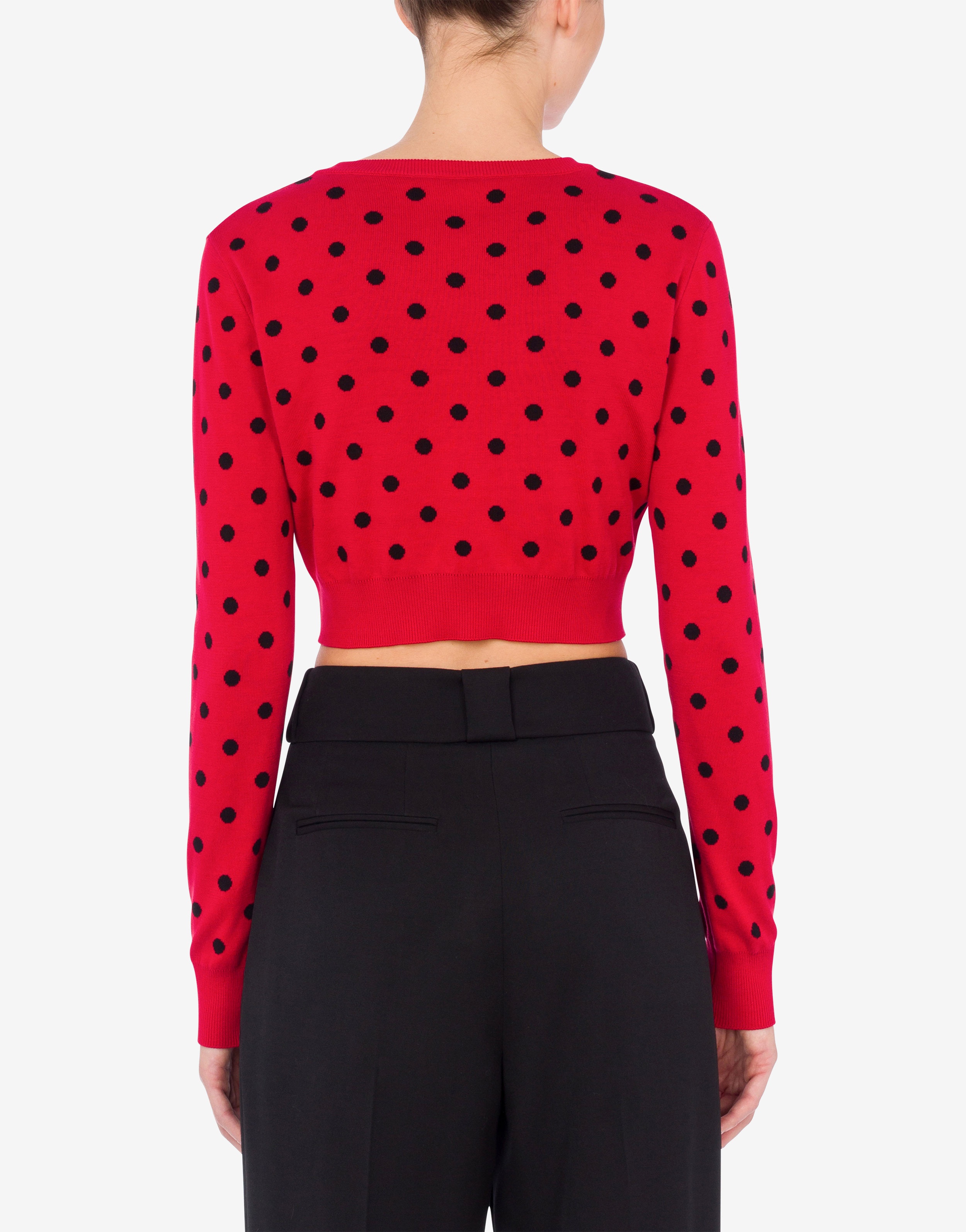 ALLOVER POLKA DOTS KNITTED CROPPED CARDIGAN - 3