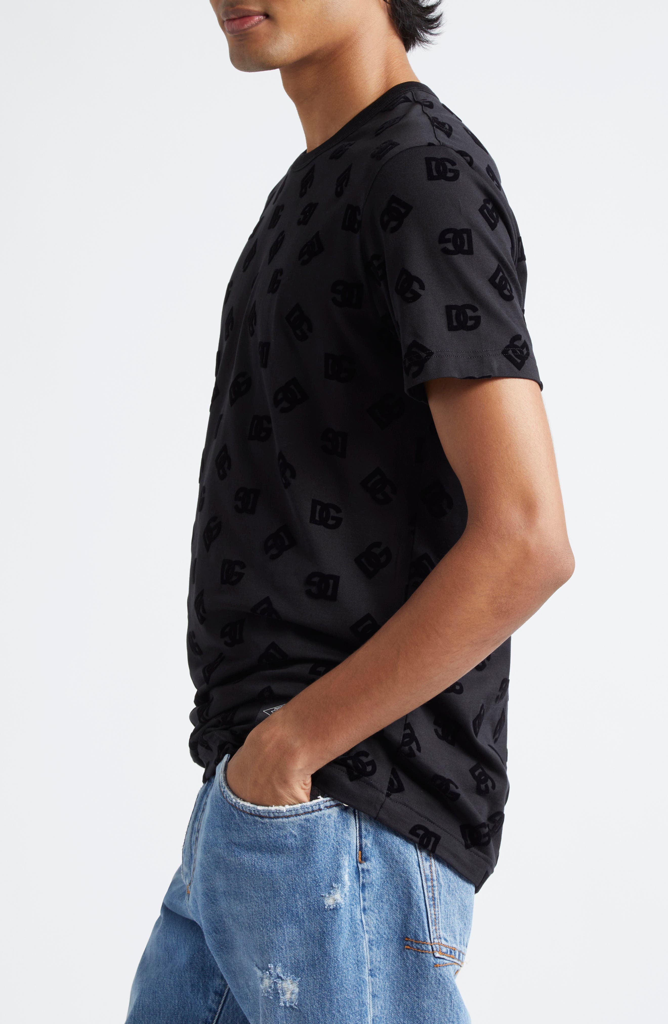 Dolce&Gabbana Re-Edition Flocked Logo Cotton T-Shirt in N0000 Nero at Nordstrom - 3
