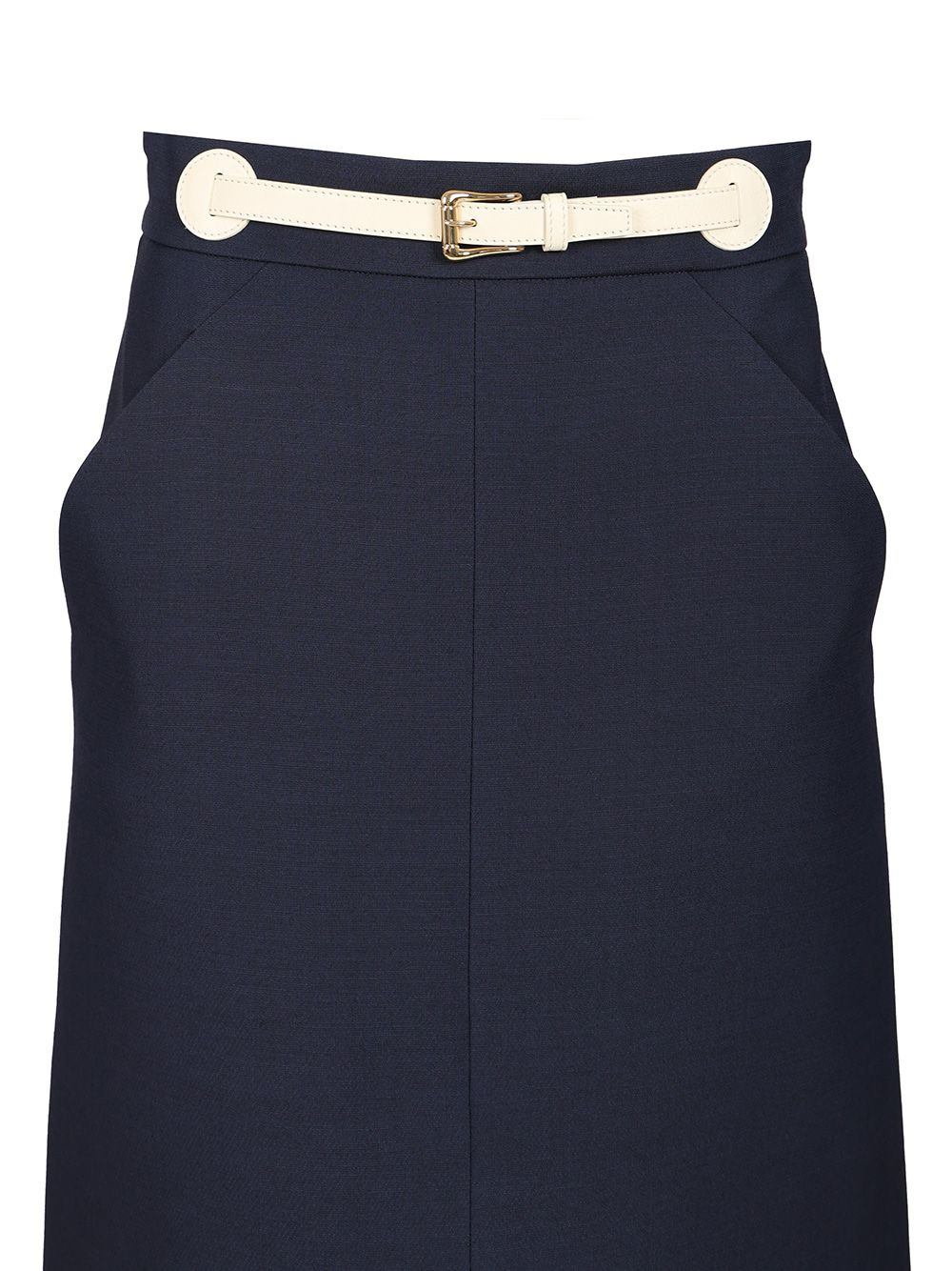 Skirt - With Leather Details | Solid | Crepe Couture Skirts Blue - 4