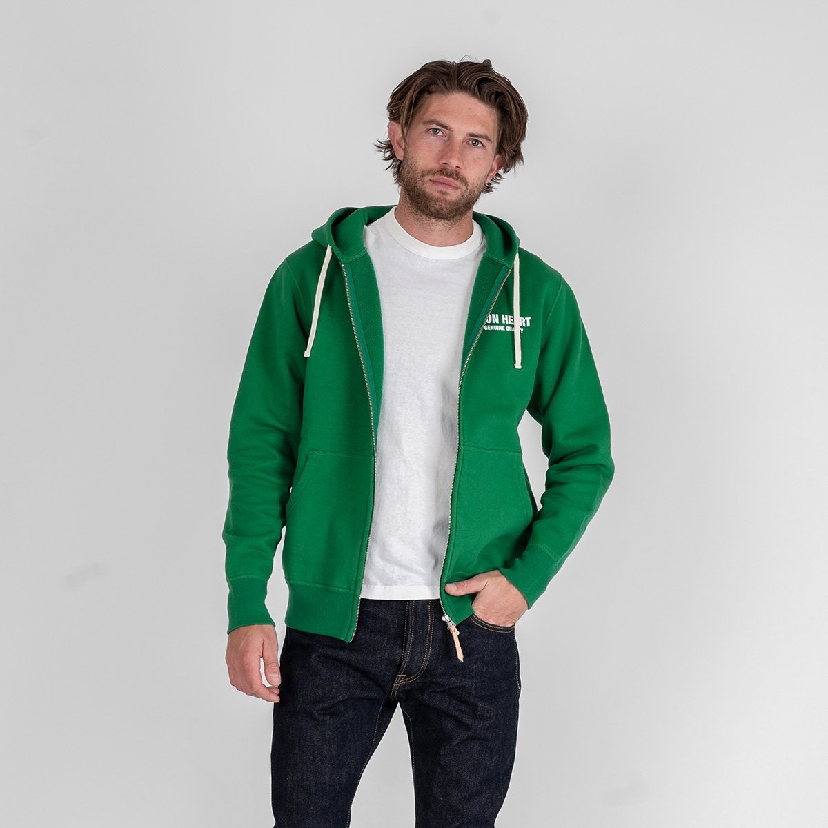 IHSW-76L-GRN Printed 14oz Ultra Heavyweight Loopwheel Cotton Zippered Hoodie - Green - 3