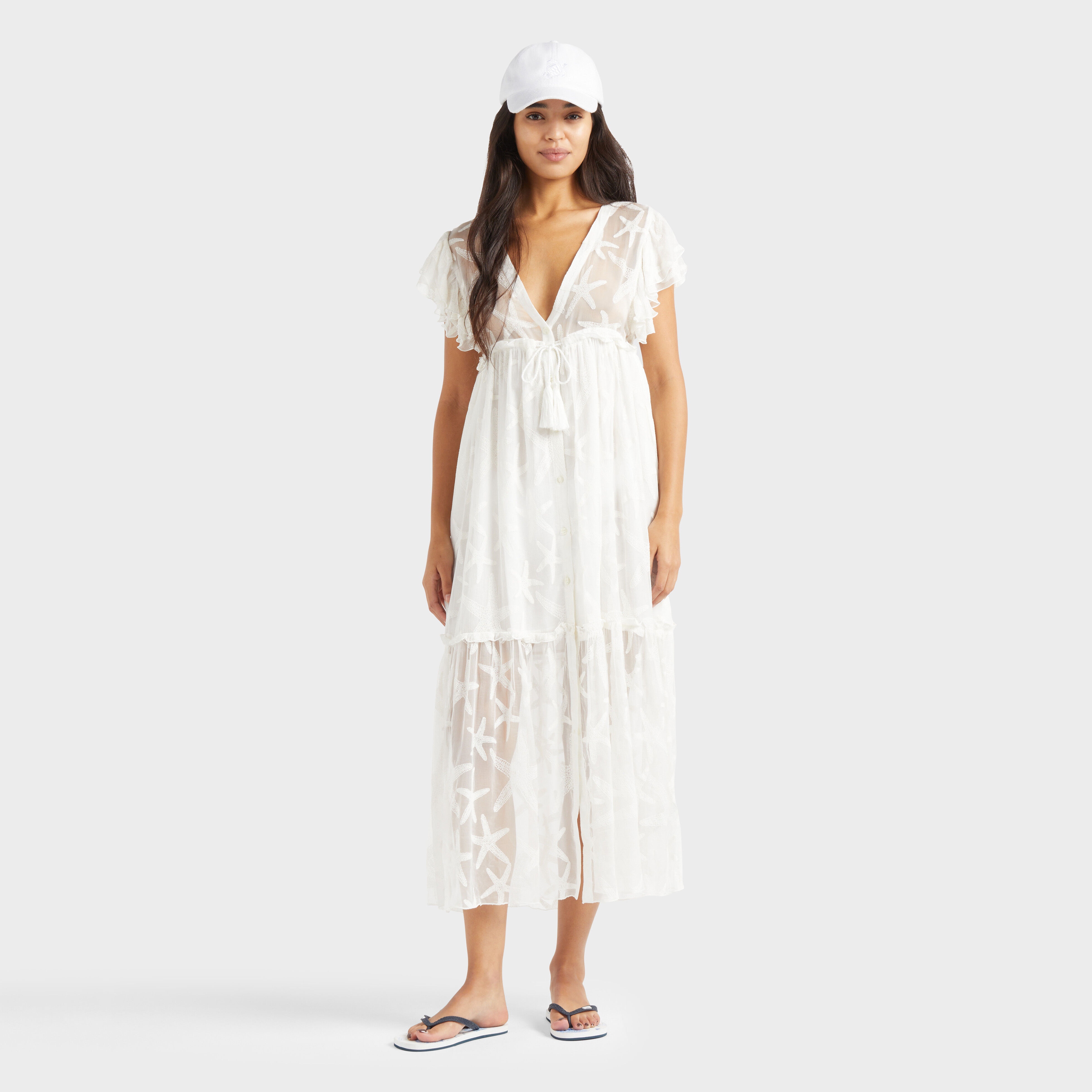 Women Long Transparent Silk Starfish Dress - 5