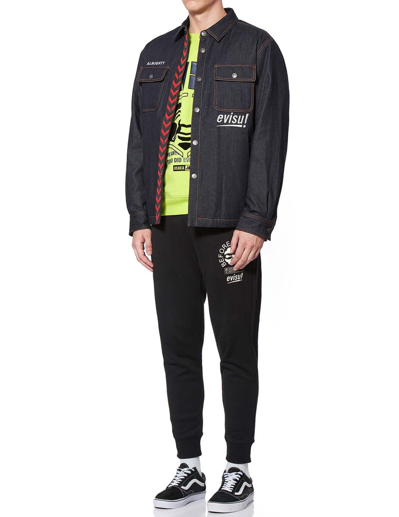 Padded Denim Shirt Jacket with Godhead Print 4