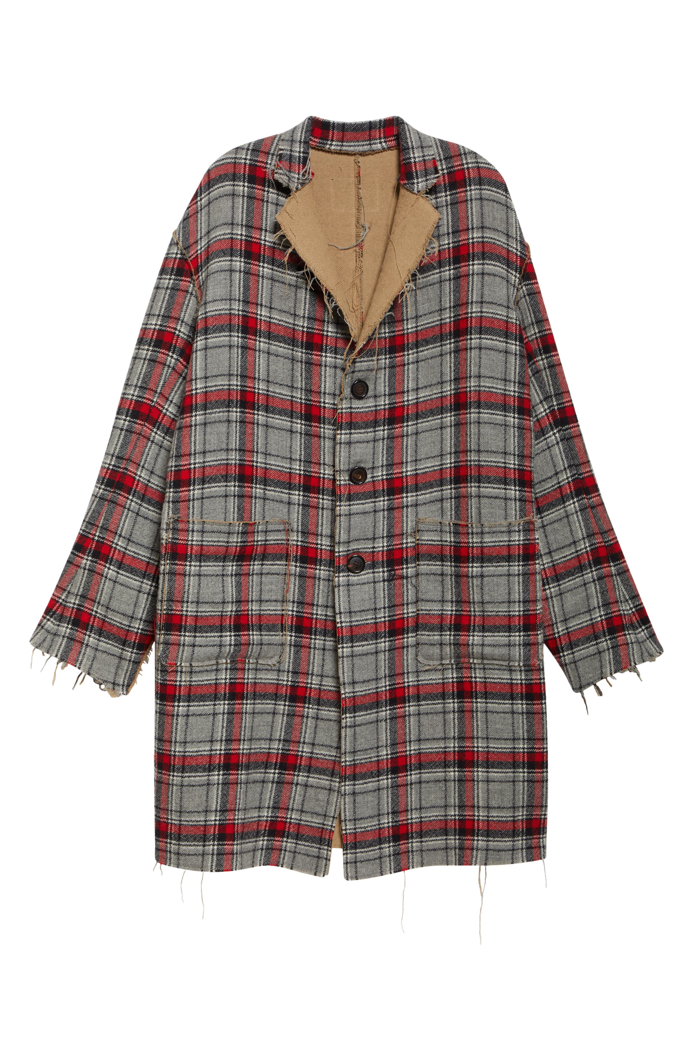R13 Reversible Raw Cut Cotton & Virgin Wool Coat in Red/Grey Plaid at Nordstrom - 8