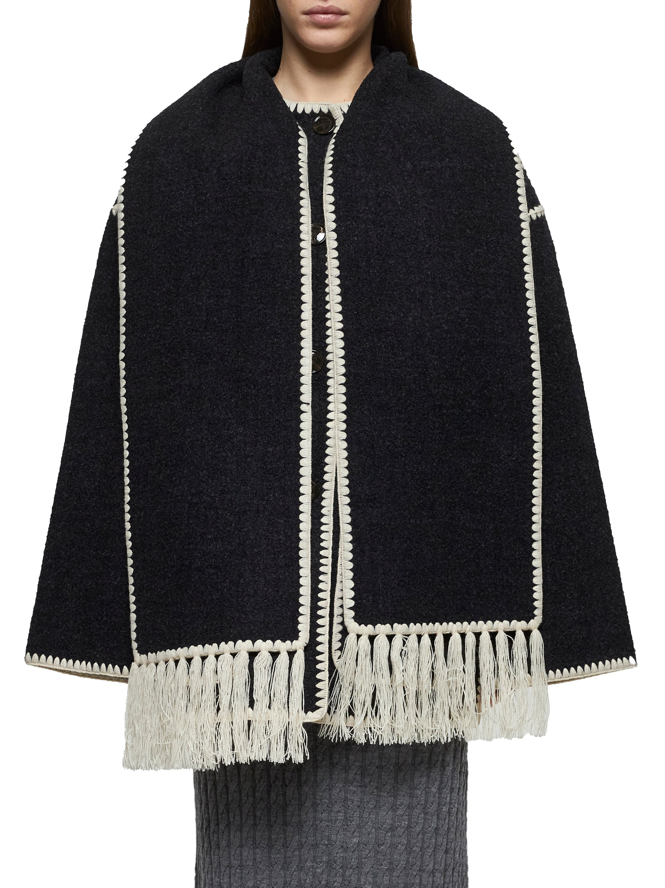 Grey felt embroidered scarf jacket - 3