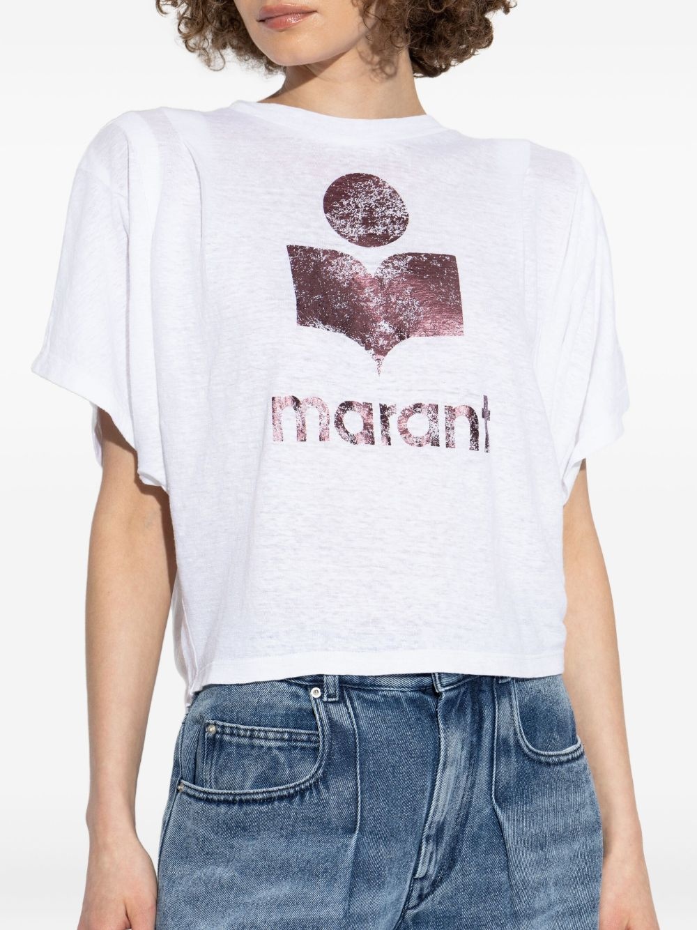 metallic-logo linen t-shirt - 3
