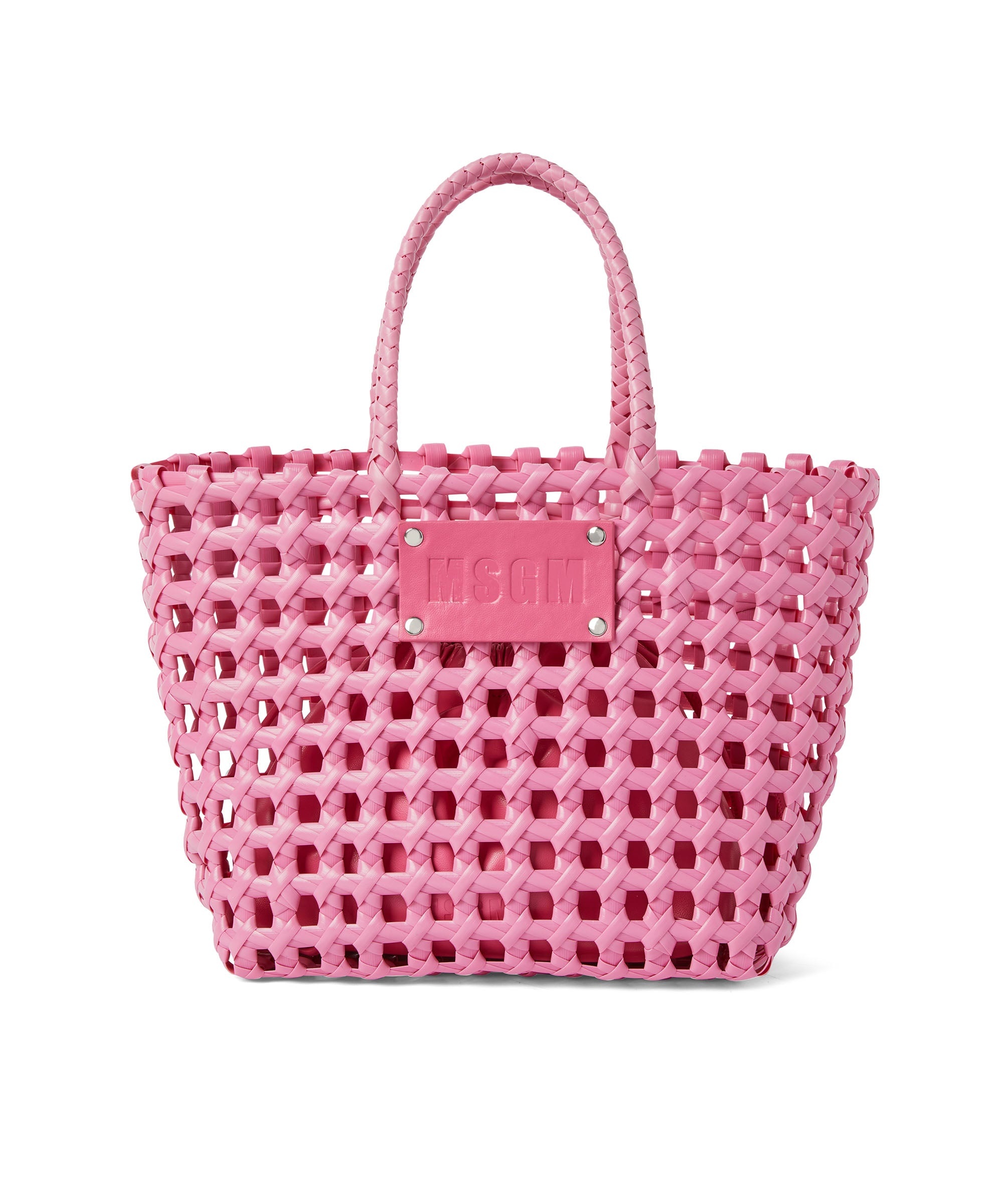 Faux leather basket net mini bag with accompanying mini pouch - 1