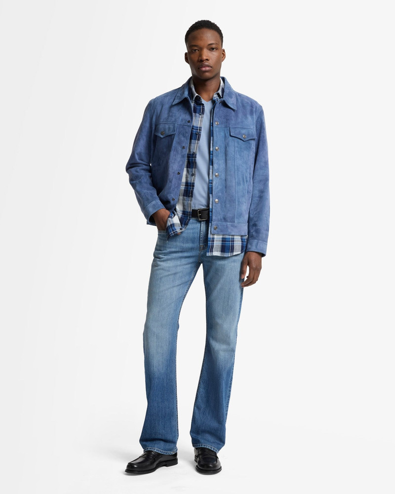 Short Sleeve Button Up Shirt in Indigo Check 3