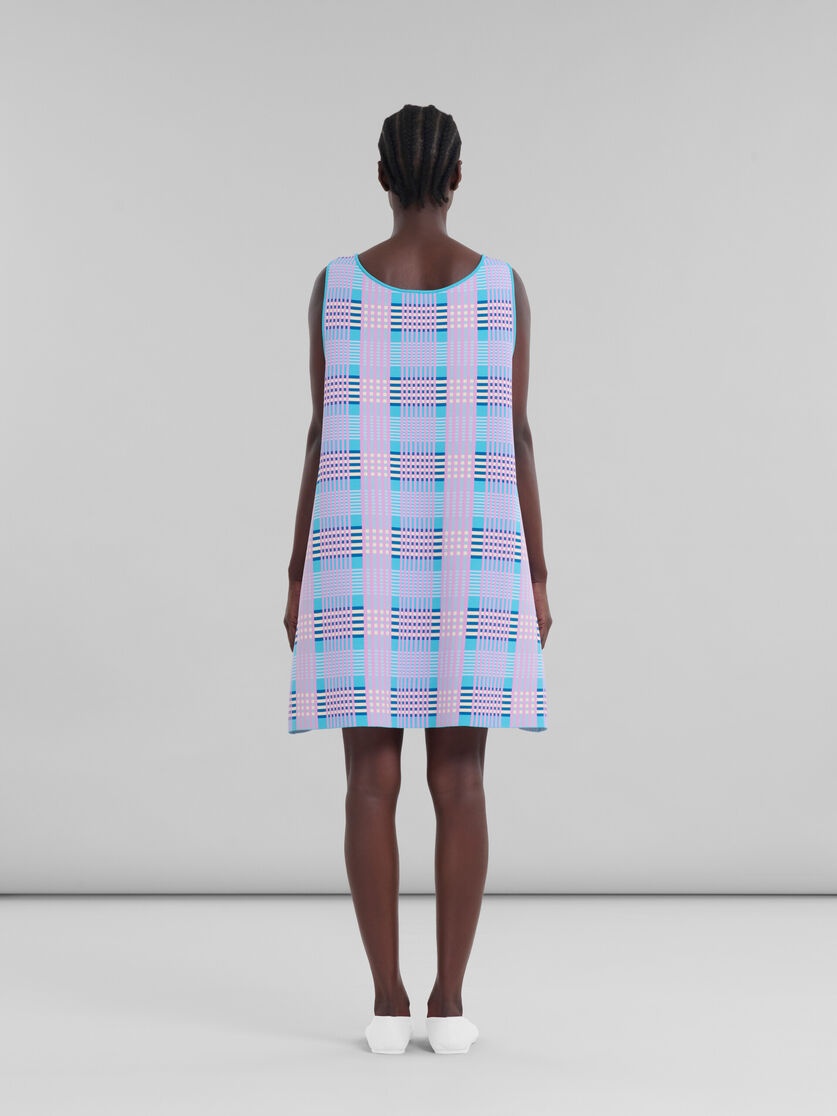 PINK AND BLUE CHECKED TECHNO KNIT A-LINE DRESS - 3