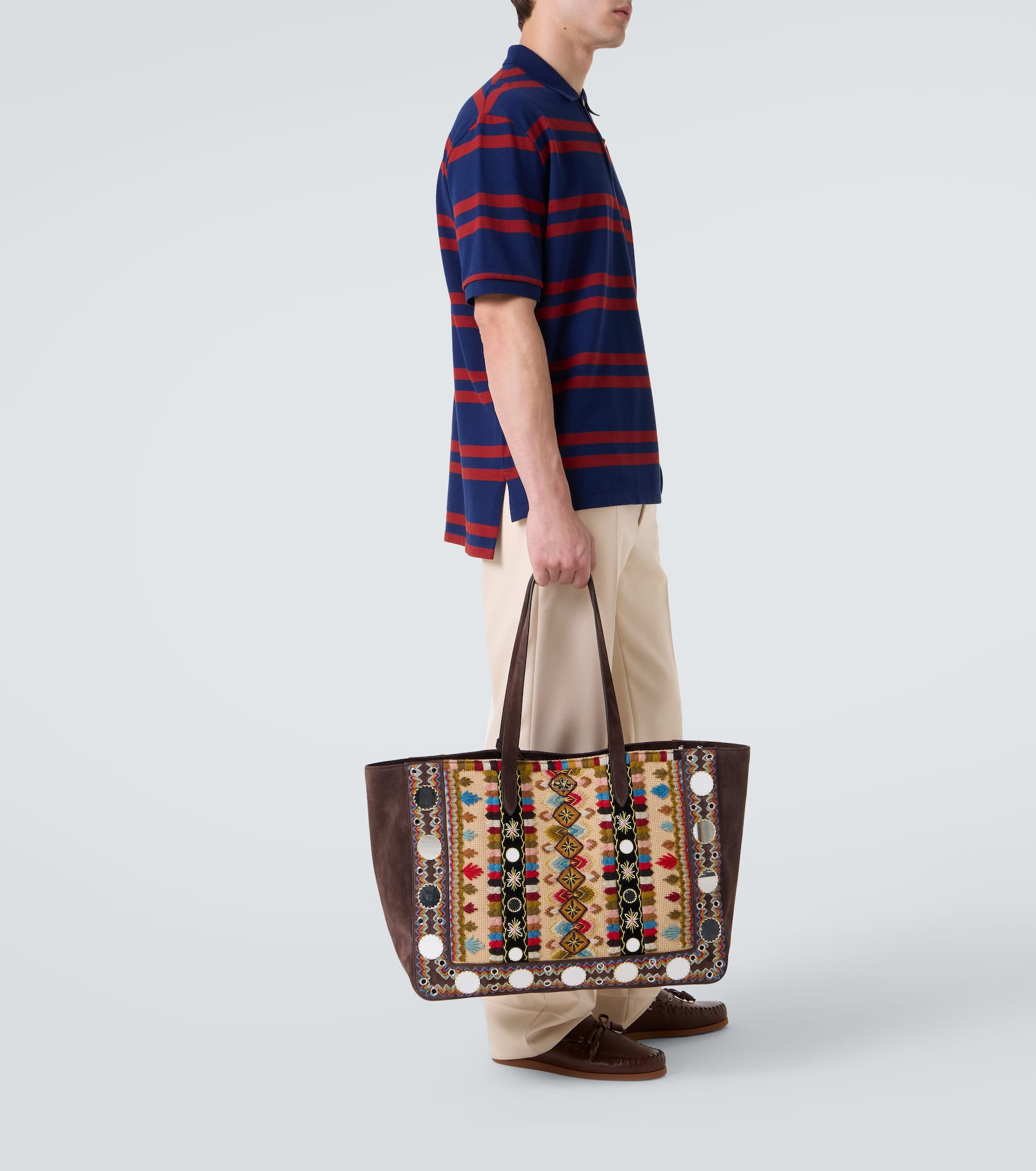 Nellcôte Large embroidered suede tote bag - 7