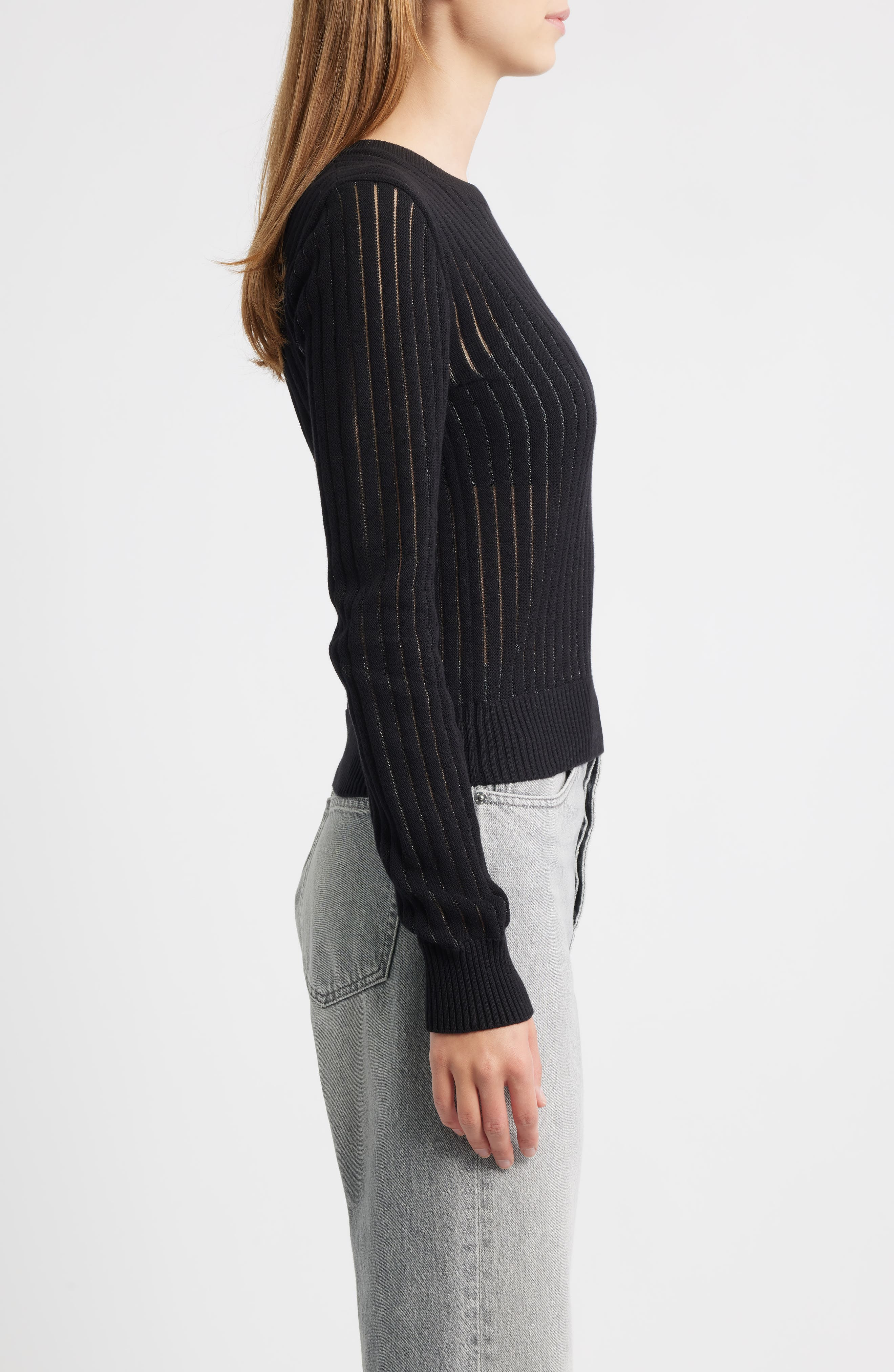FRAME The Sheer Stripe Sweater in Black at Nordstrom - 3