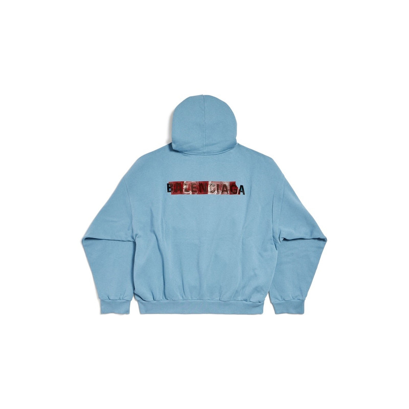 BALENCIAGA Men's Taped Balenciaga Back Hoodie Medium Fit in Grey Blue outlook