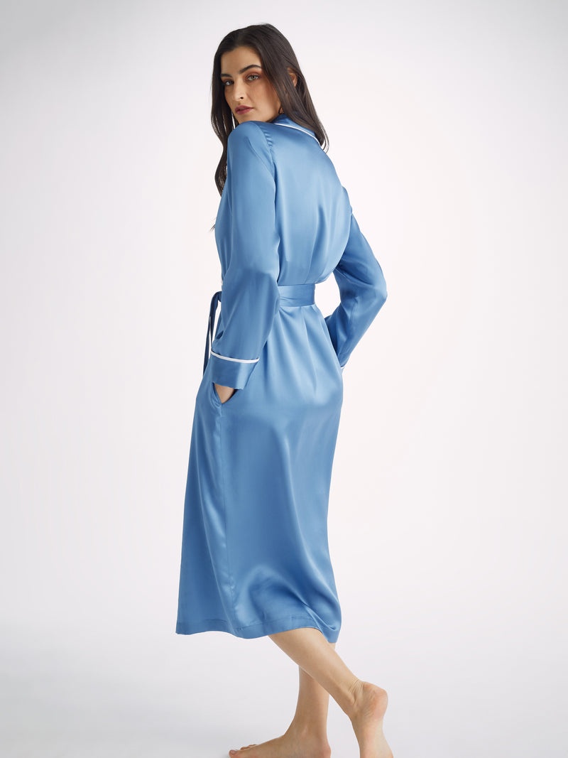Women's Long Dressing Gown Bailey Silk Satin Soft Denim - 5
