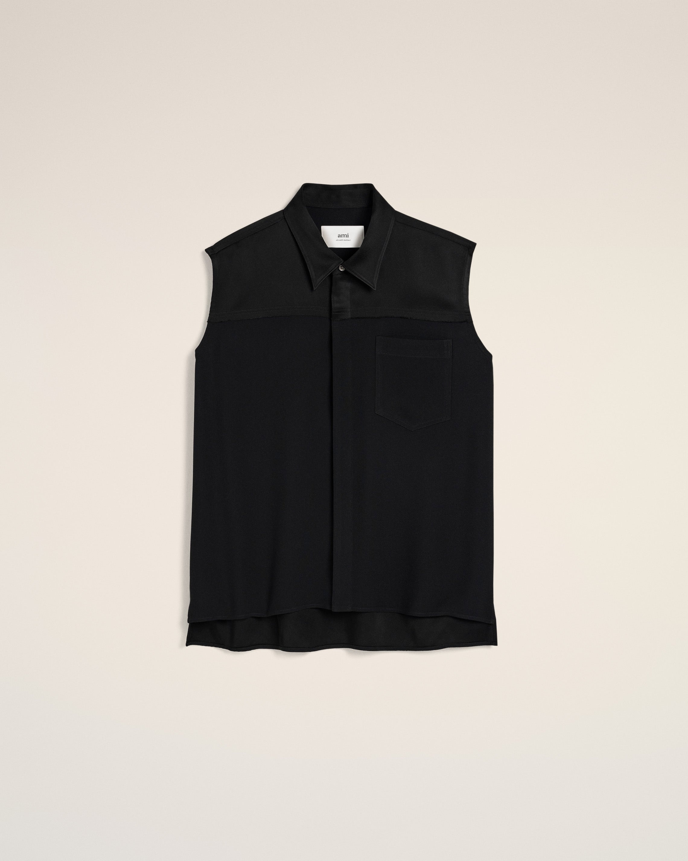 BLACK CONTRASTED TOP SLEEVELESS SHIRT - 2