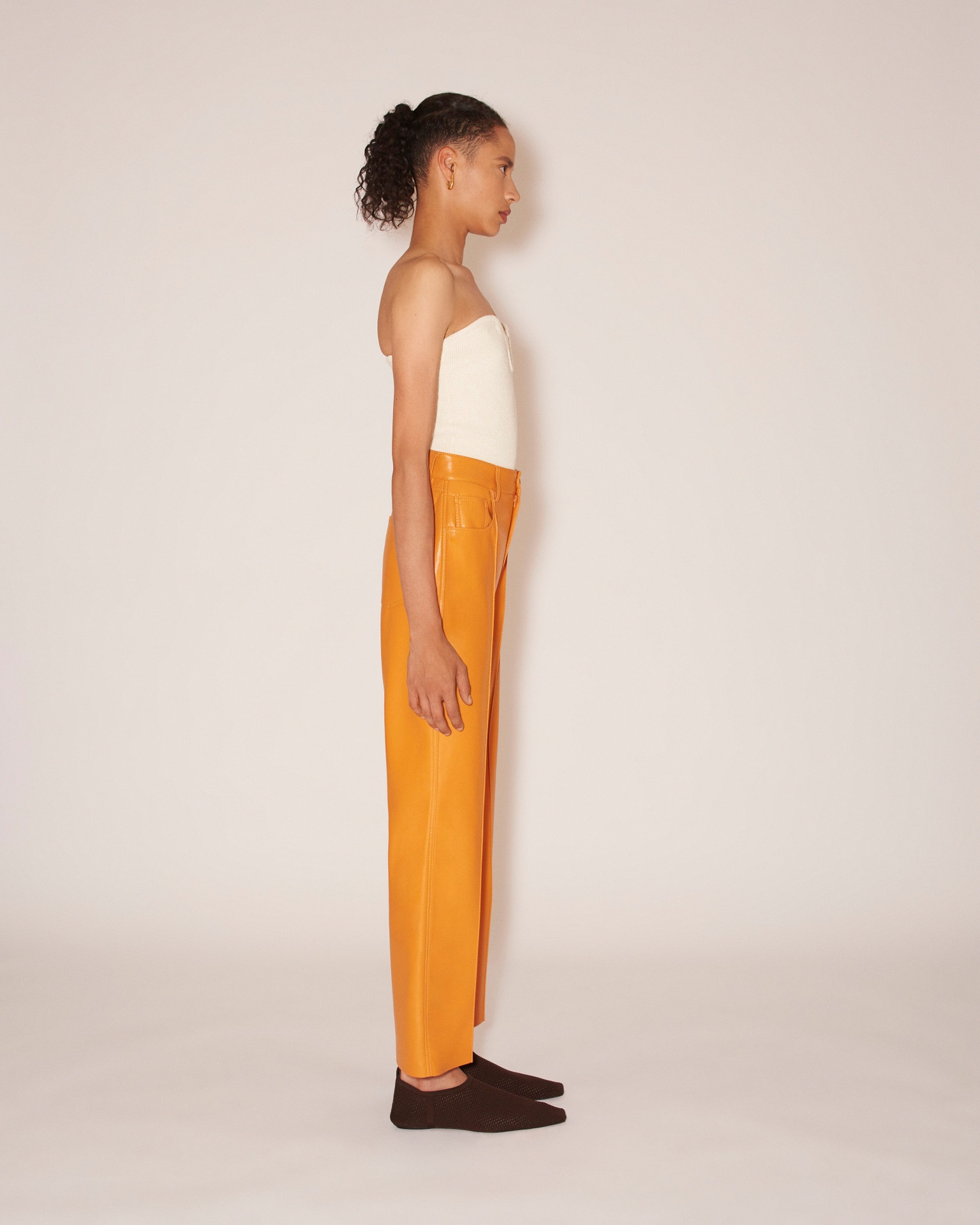 ZOEY - Vegan leather pleated pants - Orange - 3