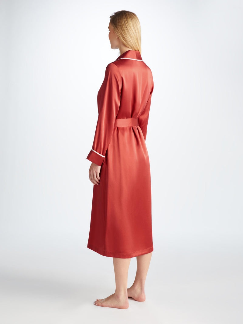 Women's Long Robe Bailey Silk Satin Rose Red - 4