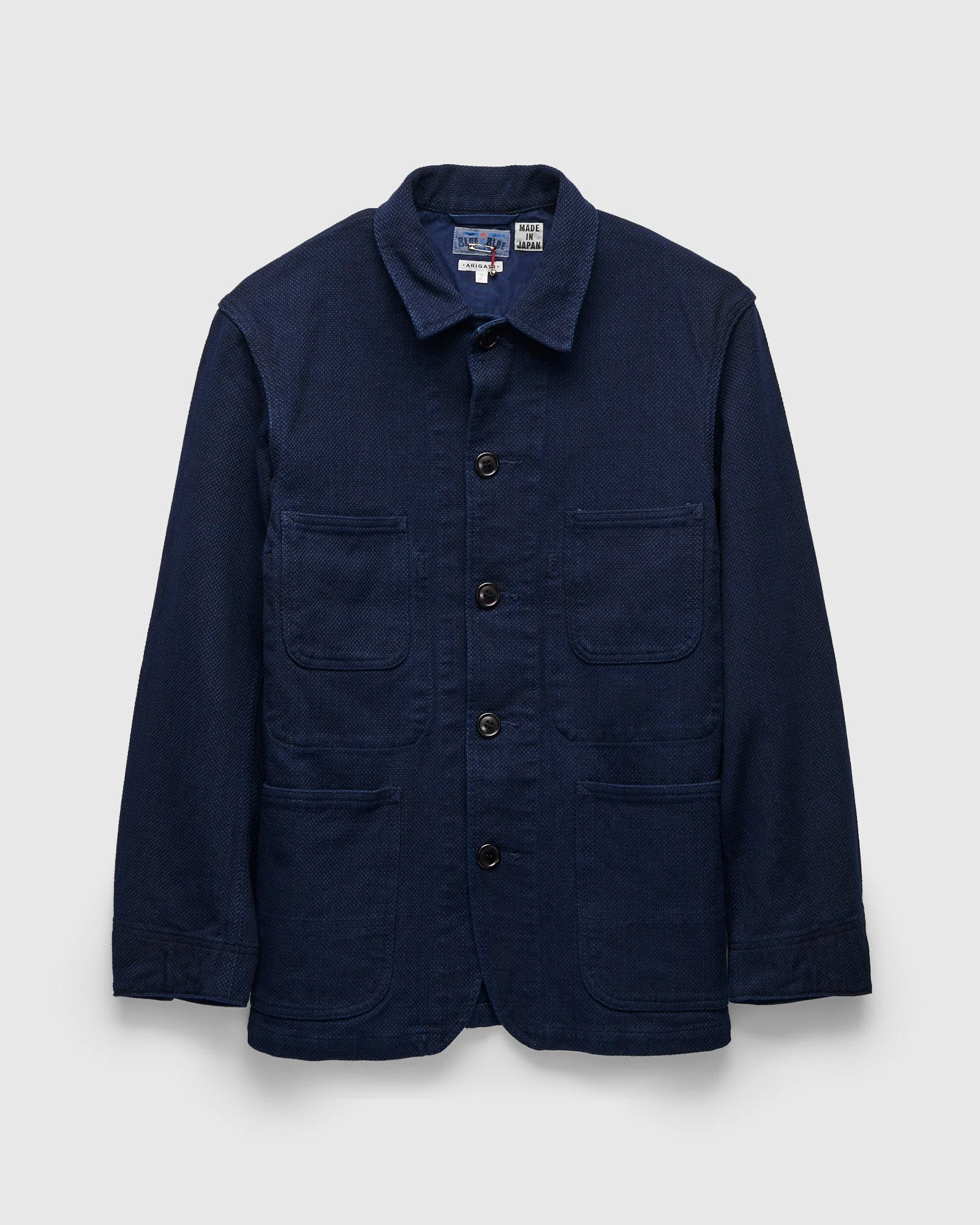 Double Cloth Sashiko Coverall Jacket in Pure Indigo - 1