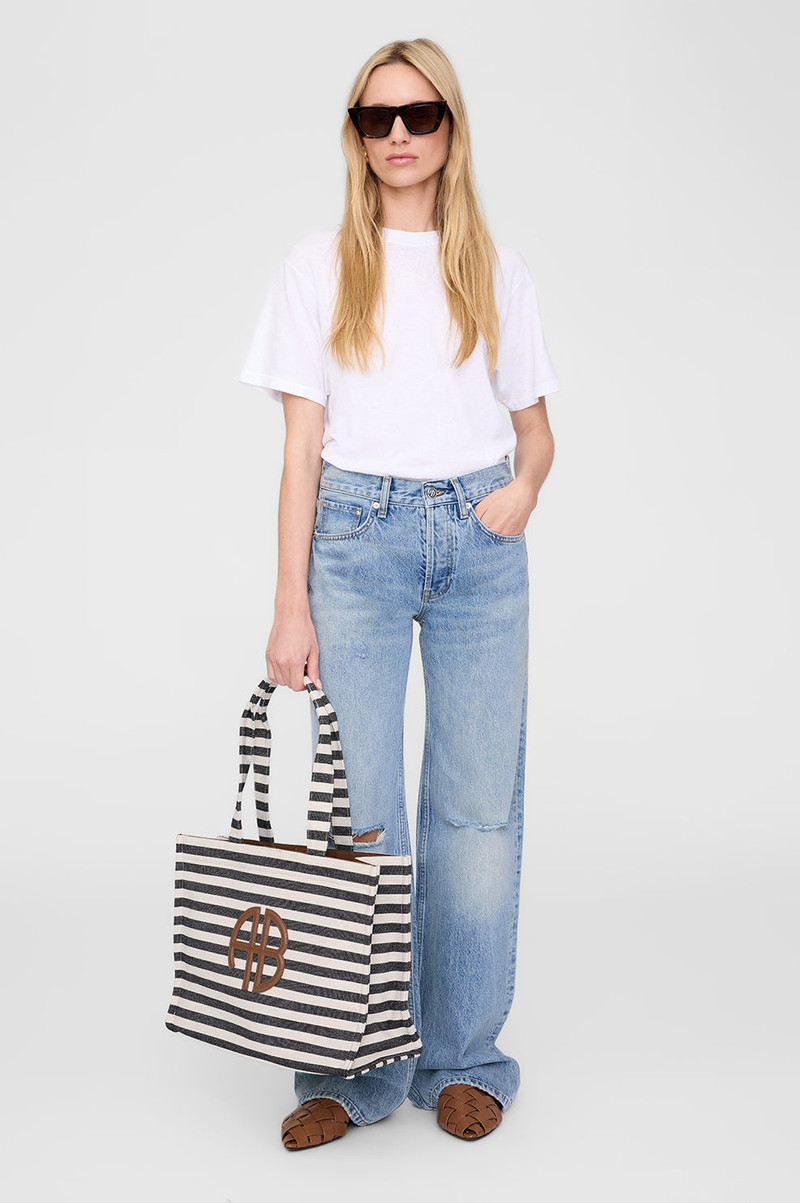 ANINE BING Lara Tote - Black And Natural Stripe outlook