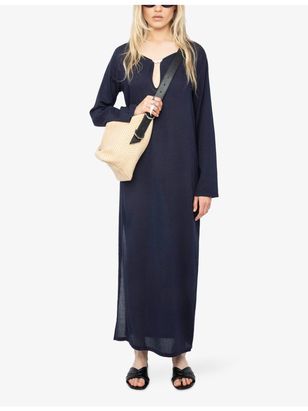 Delia Brooch-Embellished Long-Sleeve Cotton-Blend Maxi Dress - 2