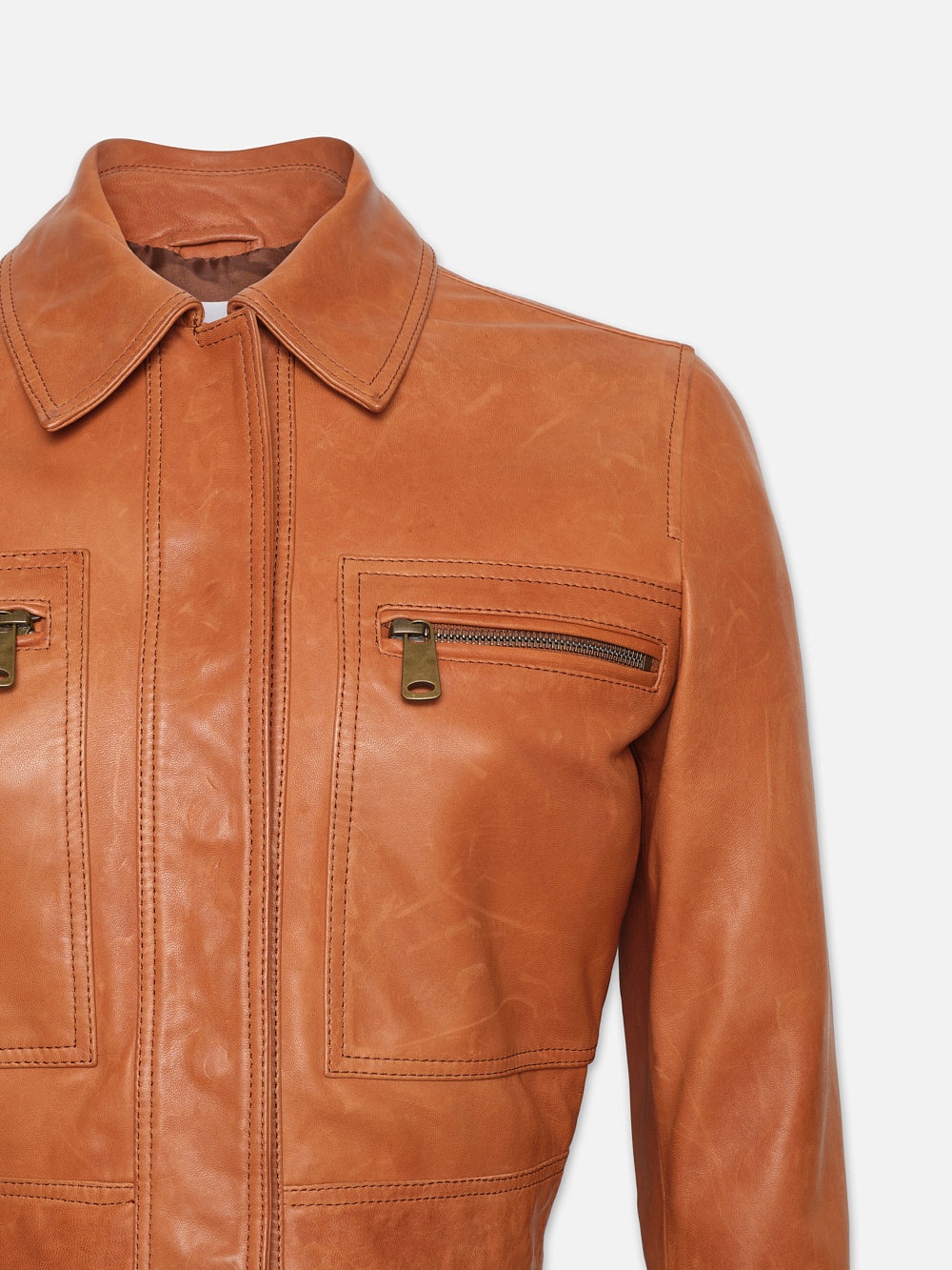 Fitted Leather Moto Jacket in Light Whiskey - 3