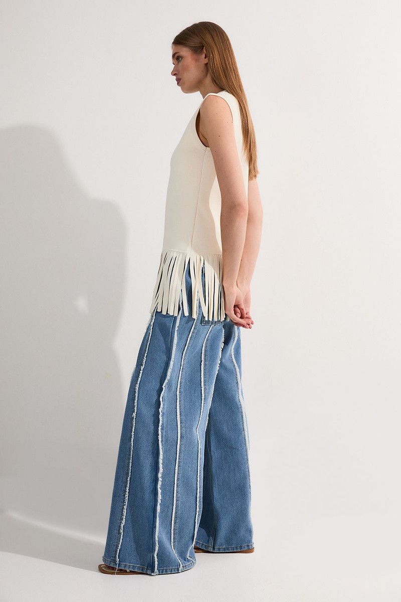 Denim Tassel Detail Wide Leg Jeans 1