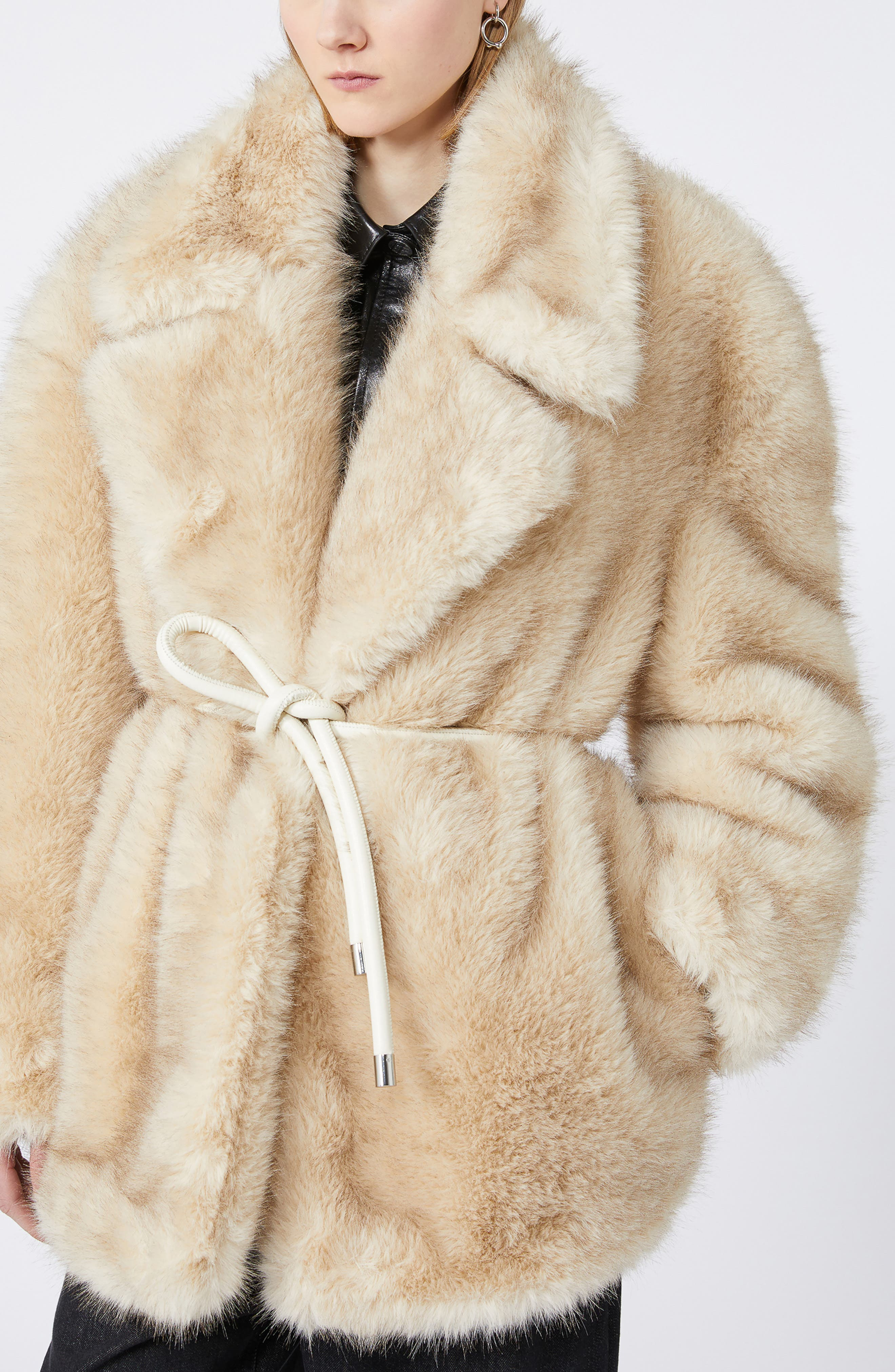 SPORTMAX Rosaria Faux Fur Belted Jacket in Beige at Nordstrom - 3